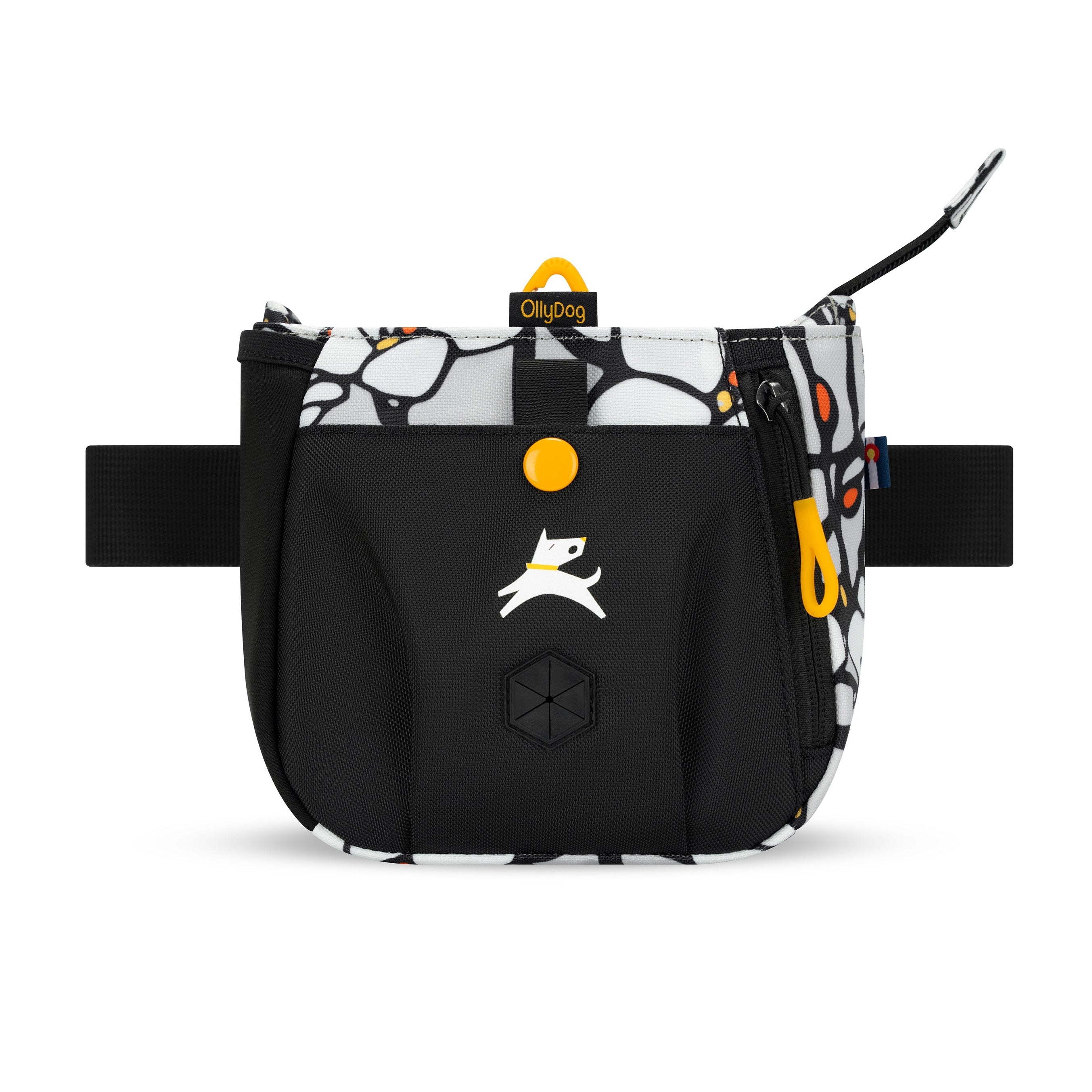 Flat front view of OllyDog’s Backcountry Day Bag in Magnolia, a practical dog walking waist pack featuring a zipper closure, dog poop bag holder, and adjustable waist strap. Ideal for hands-free dog training and perfect for hiking with dogs. Add Backountry Day Bag to your collection of dog walking accessories. #color_magnolia