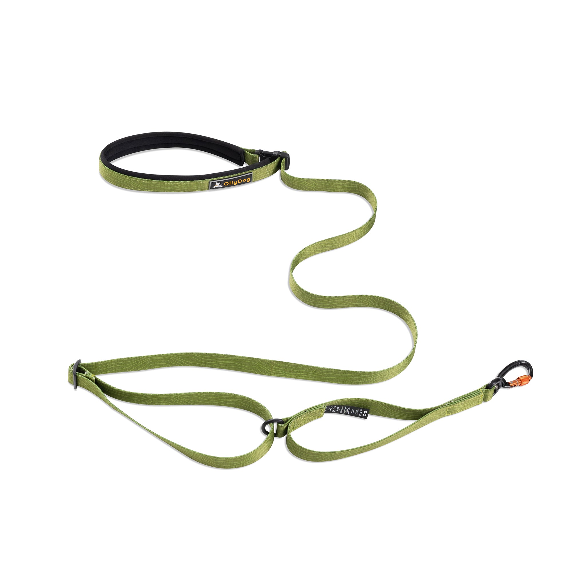 OllyDog Flagstaff Adjustable Leash in Cactus Woodgrain color, featuring padded handle, adjustable waist belt, sturdy polyester webbing, swivel carabiner hook, and traffic stop loop. Durable, washable leash designed for secure, hands-free dog walking and hiking #color_cactus woodgrain