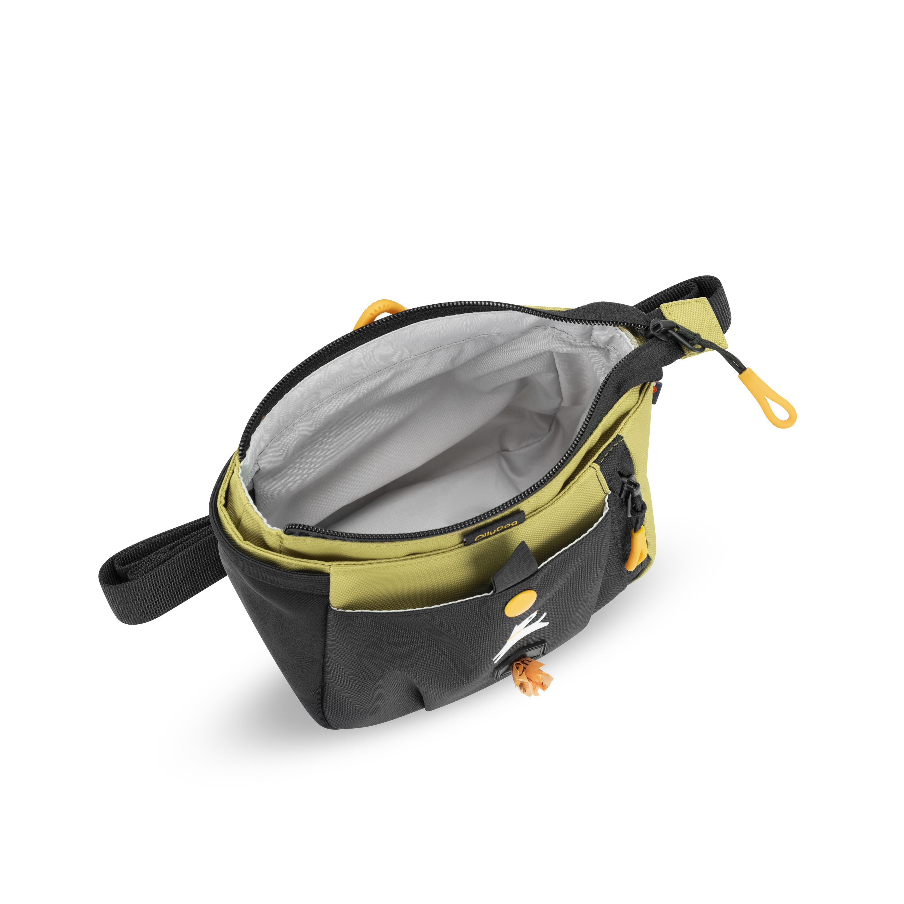 Top interior view of the OllyDog Backcountry Day Bag in Alchemy, showing spacious main compartment with gray lining and zippered opening #color_alchemy