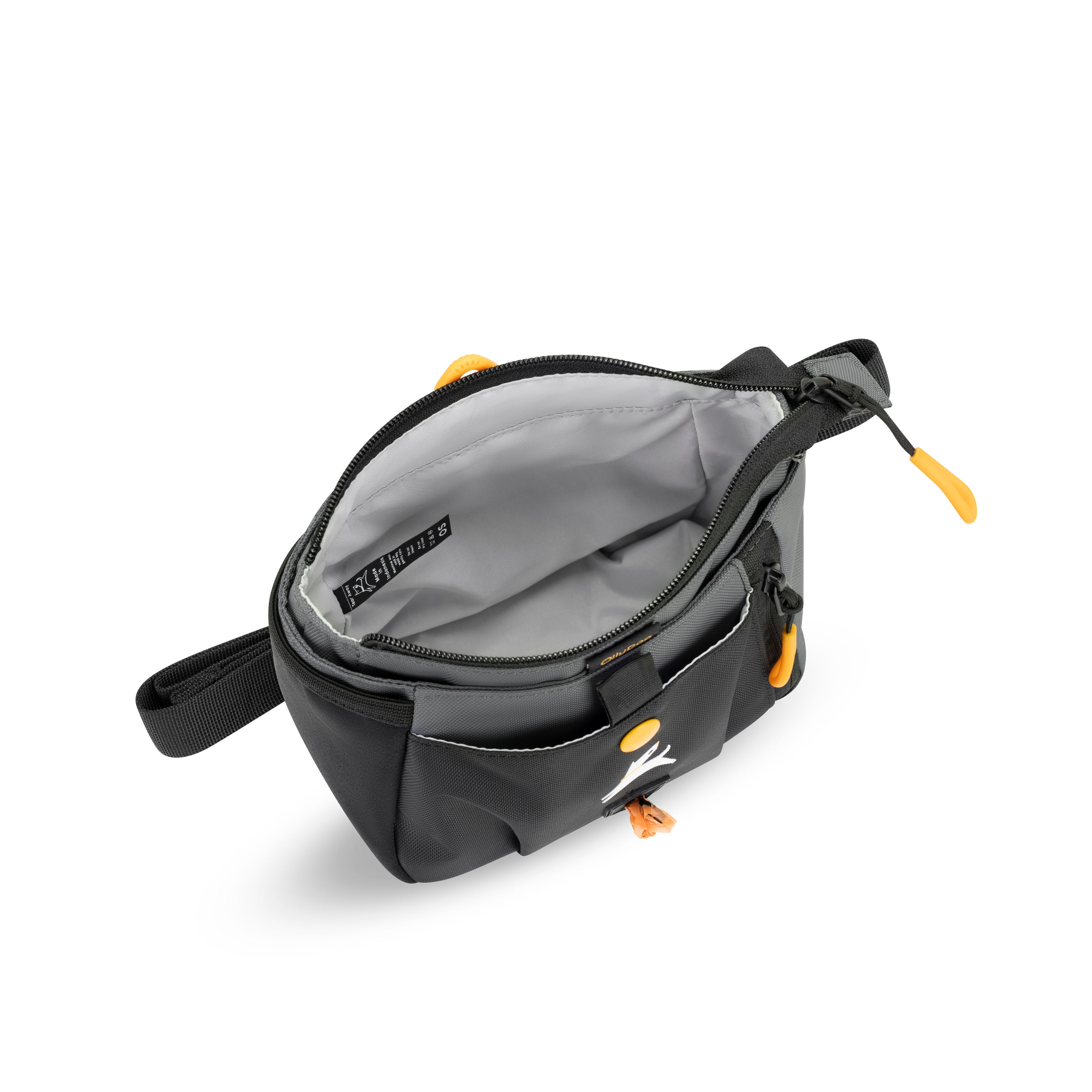 Top interior view of the OllyDog Backcountry Day Bag in Castle Rock, showing spacious compartment with light gray lining and zippered opening #color_castle rock