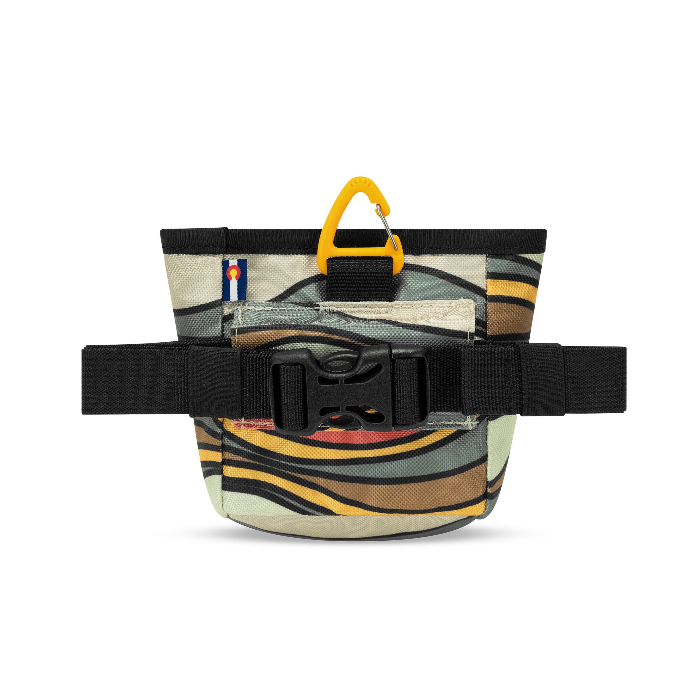 Back view of the Goodie Treat Bag by OllyDog in Ventura '73. The dog training pouch comes with a removable belt strap with a plastic buckle and a convenient clip to attach the treat pouch anywhere. #color_ventura '73