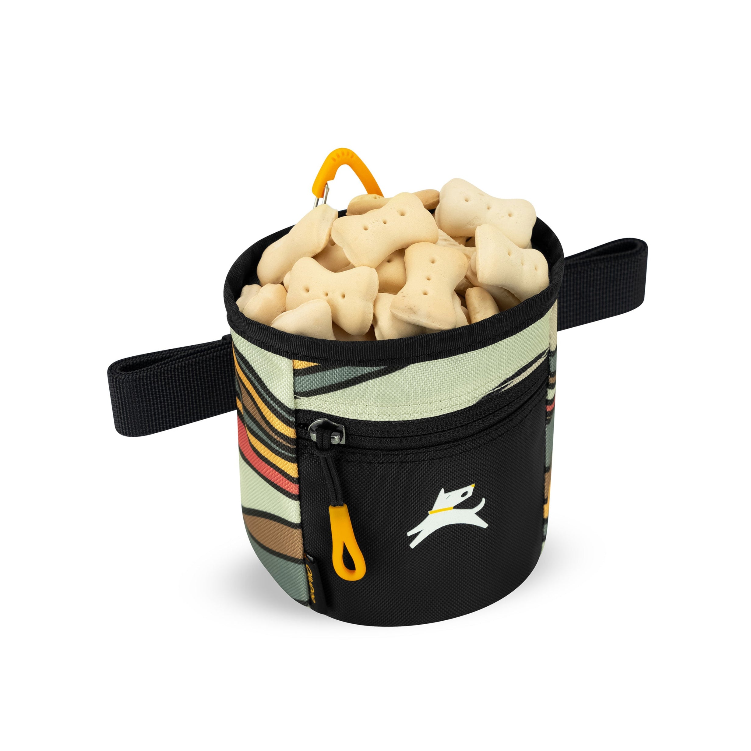 An example image of the Goodie Treat Bag (Ventura '73 color) full of dog treats. This dog training tool allows quick access to dog treats so you can reward your dog's good behavior. #color_ventura '73