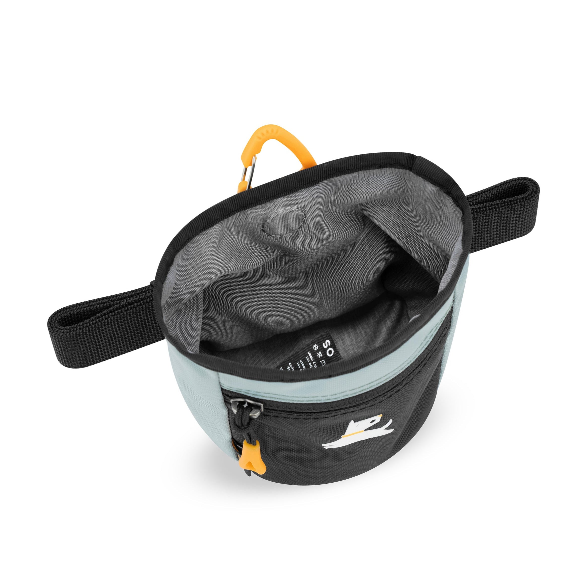 OllyDog Goodie Treat Pouch in St. Lucia color, open top view showing spacious interior, zipper pocket, and waist belt loop #color_st. lucia