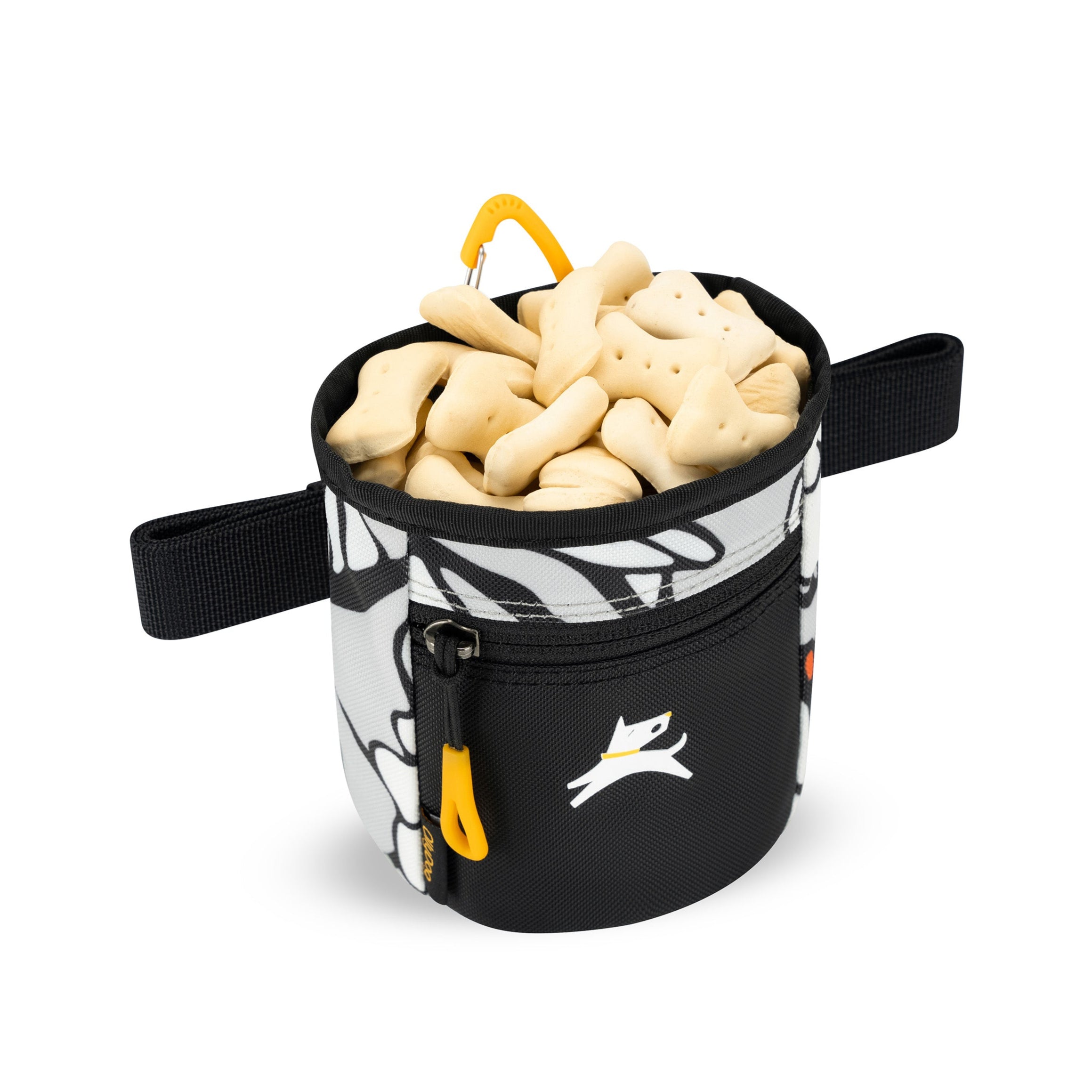 An example image of the Goodie Treat Bag (Magnolia color) full of dog treats. This dog training tool allows quick access to dog treats so you can reward your dog's good behavior. #color_magnolia