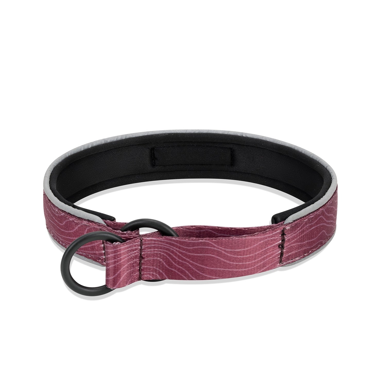 OllyDog Martingale reflective dog collar in rosewood woodgrain, no-pull adjustable slip collar with padded neoprene lining, metal O-ring, durable polyester webbing, anti-choke design, ideal for training and walking small medium large dogs #color_rosewood woodgrain