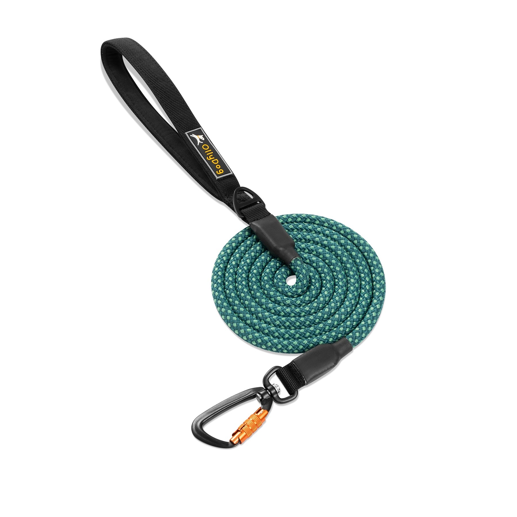 OllyDog Mountain Leash in Spruce color, featuring a durable rope design with an ergonomic handle and a sturdy carabiner hook for secure control during outdoor walks with your dog #color_spruce