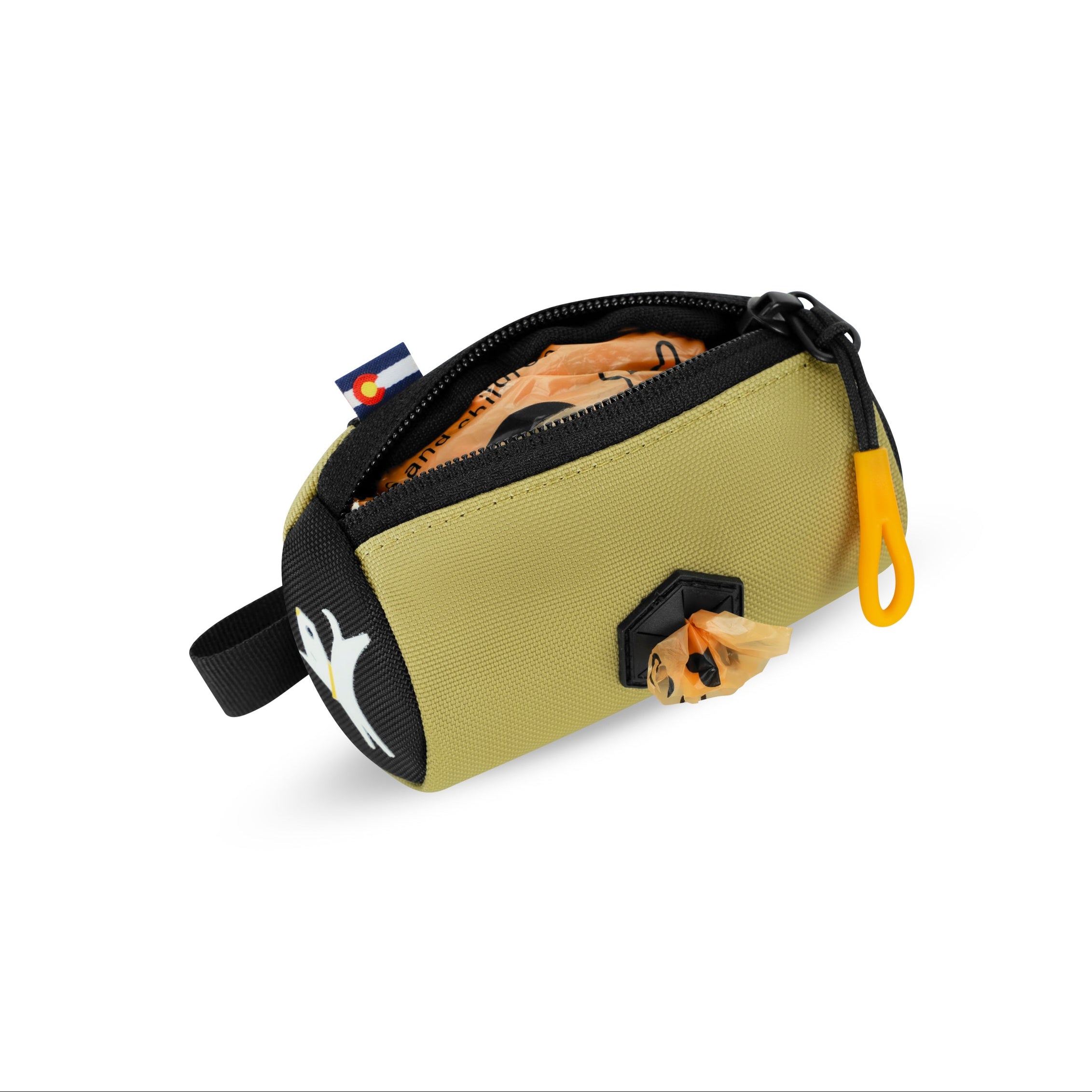 Interior view of the OllyDog Scoop Pick Up Bag in Alchemy color showing waste bag roll ready for easy dispensing #color_alchemy