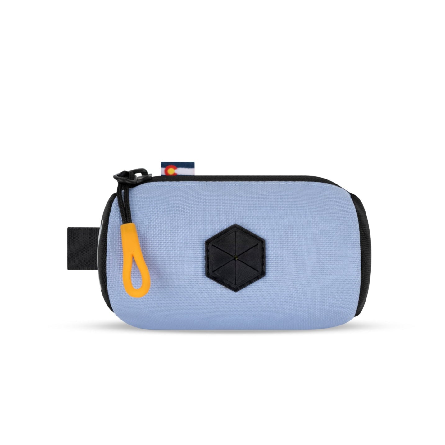 Front view of the OllyDog Scoop Pick Up Bag in Blue Heron color featuring durable recycled fabric and zipper closure #color_blue heron