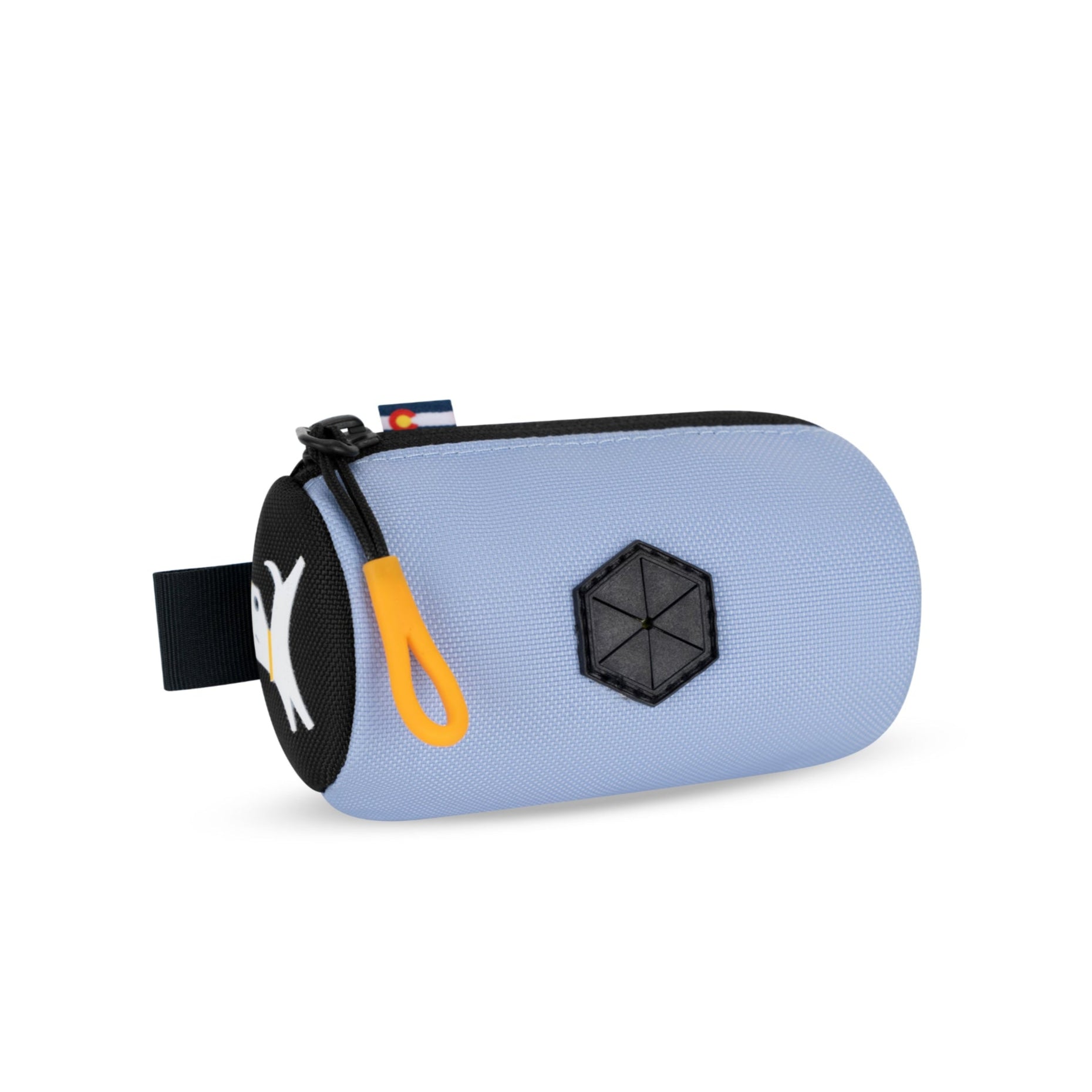 Side view of the OllyDog Scoop Pick Up Bag in Blue Heron color with zipper closure and leash loop attachment #color_blue heron