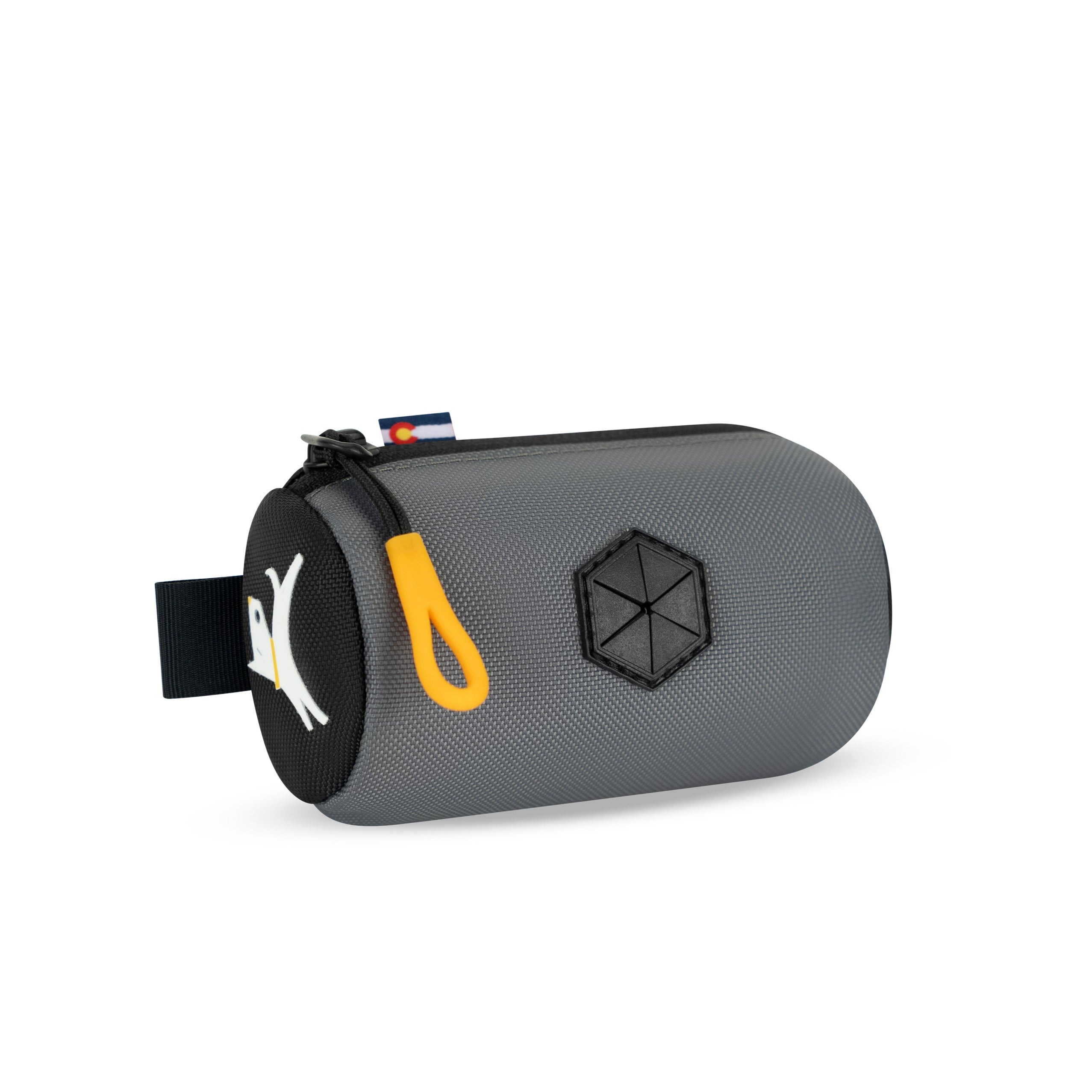 Side view of the OllyDog Scoop Pick Up Bag in Castle Rock color with zipper closure and leash loop attachment #color_castle rock