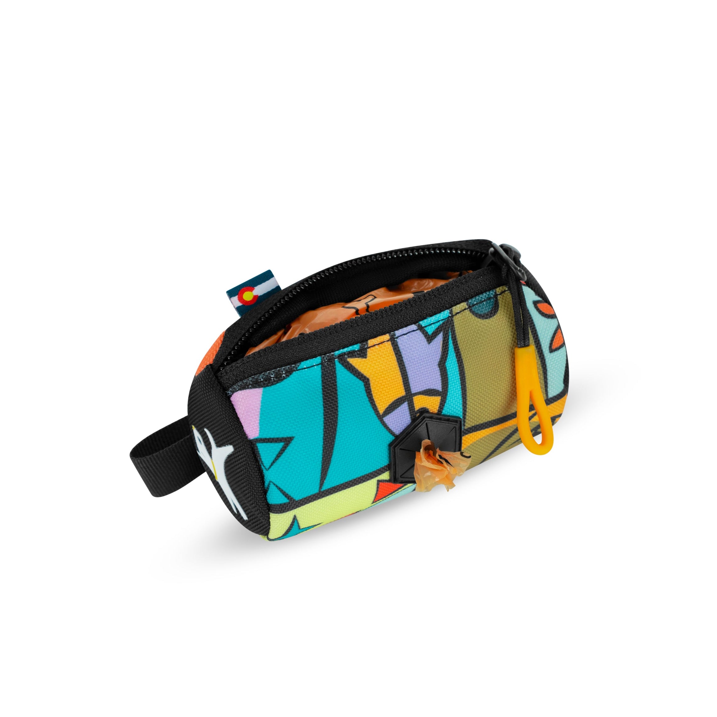 Interior view of the OllyDog Scoop Pick Up Bag in Cloud9 print showing waste bags loaded and ready for dispensing #color_cloud9