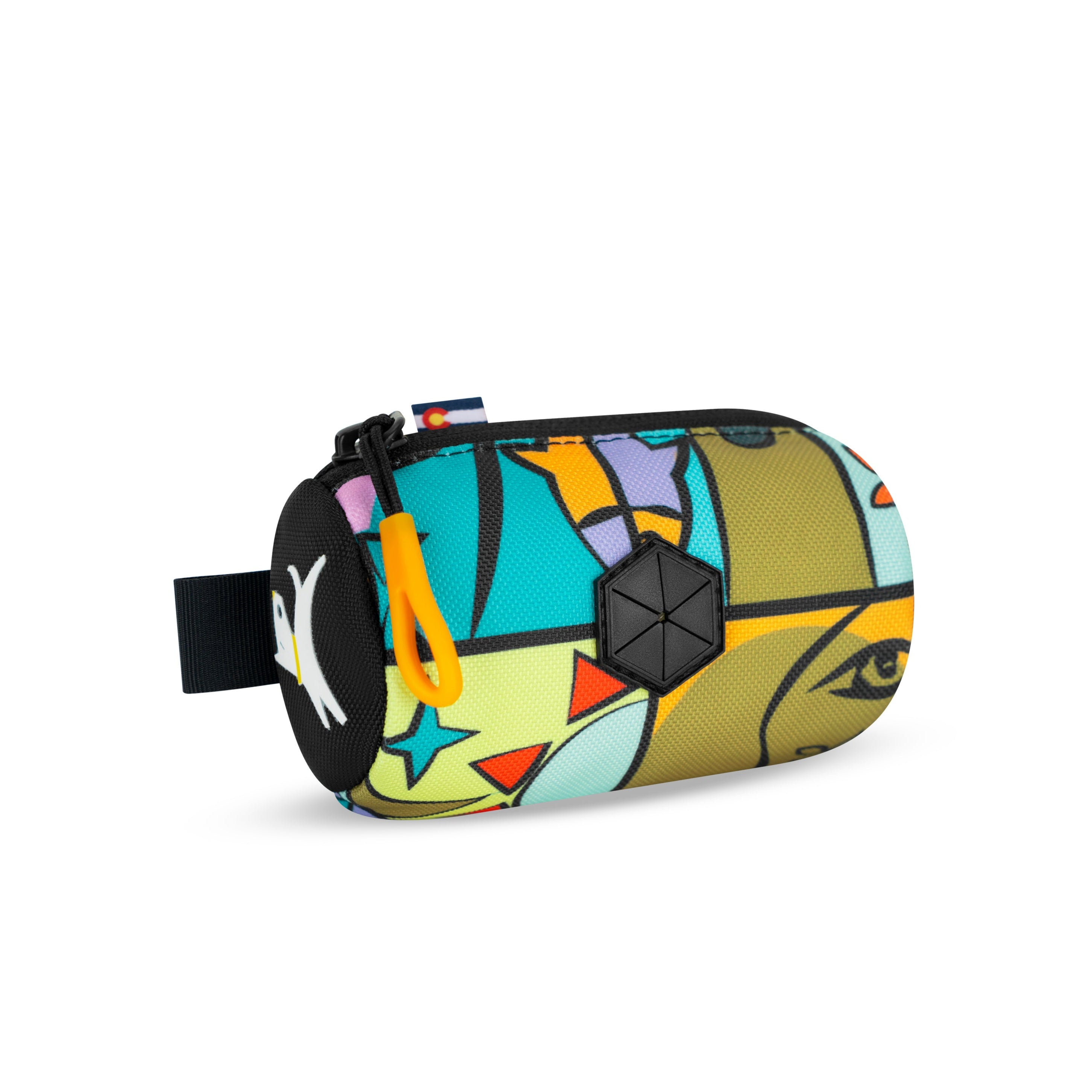 Colorful OllyDog Scoop Pick Up Bag in Cloud9 pattern with zipper closure and leash attachment, made from recycled materials #color_cloud9