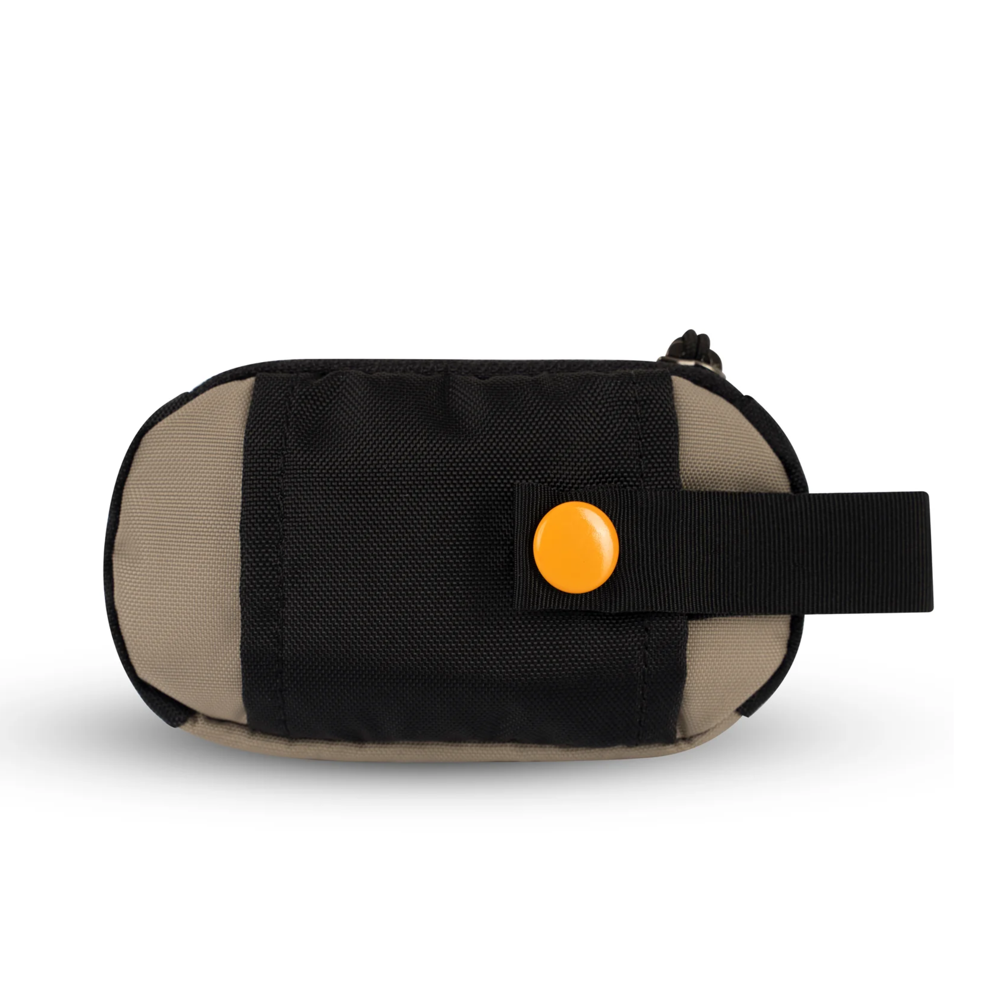 Back view of the Scoop Pick Up Bag in Champagne. This doggy waste bag holder features a snap button for easy attachment to a leash or any location, serving as a practical poop bag dispenser for dog owners. #color_champagne