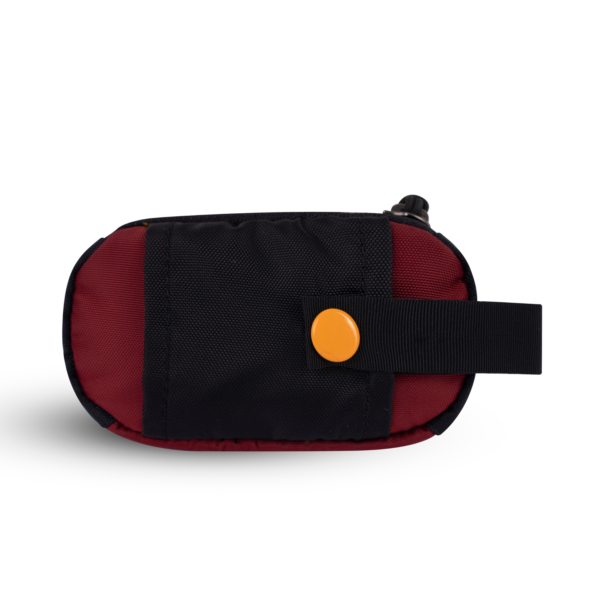 Back view of the Scoop Pick Up Bag in Vino. This doggy waste bag holder features a snap button for easy attachment to a leash or any location, serving as a practical poop bag dispenser for dog owners. #color_vino