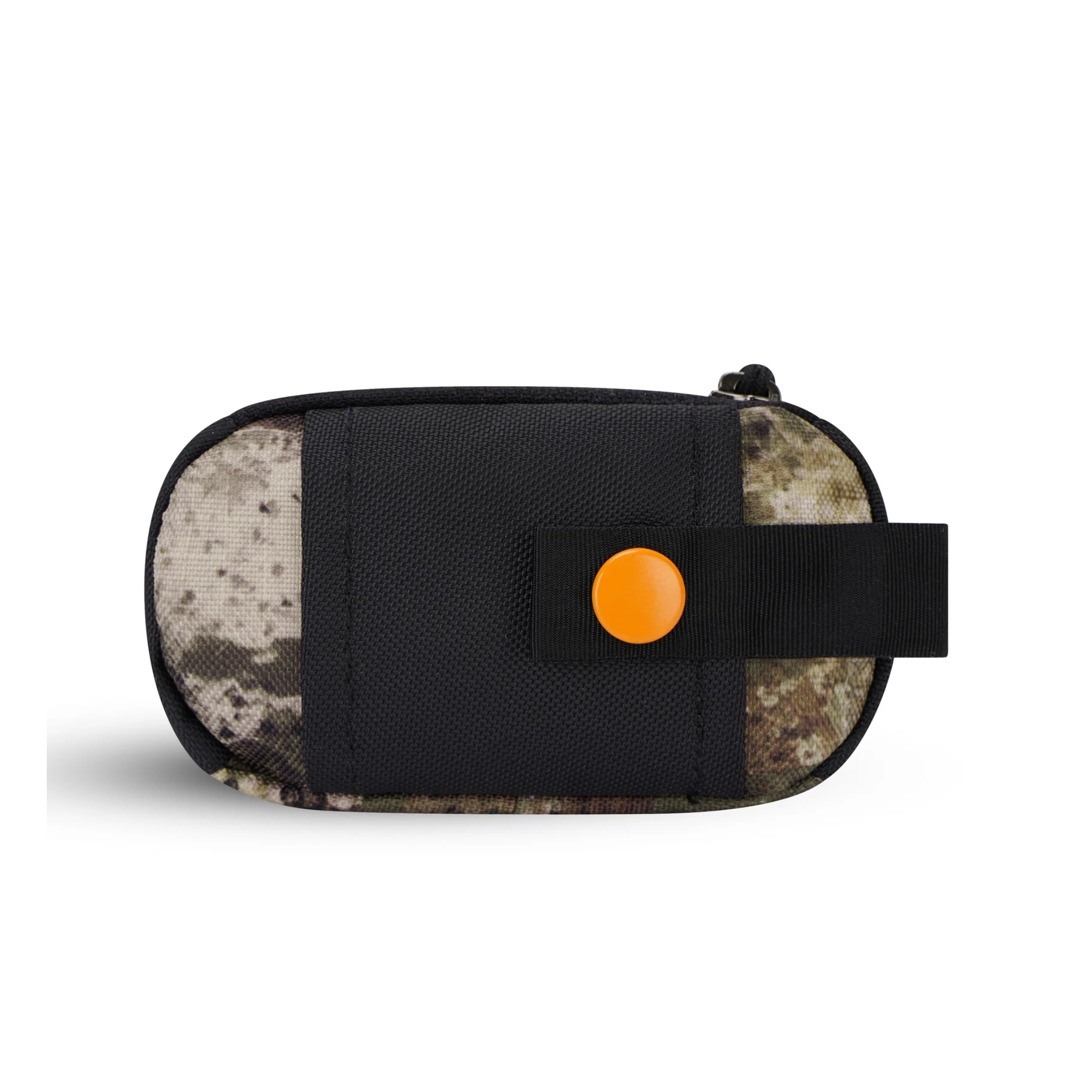 Back view of the Scoop Pick Up Bag in Forest Camo. This doggy waste bag holder features a snap button for easy attachment to a leash or any location, serving as a practical poop bag dispenser for dog owners. #color_forest camo