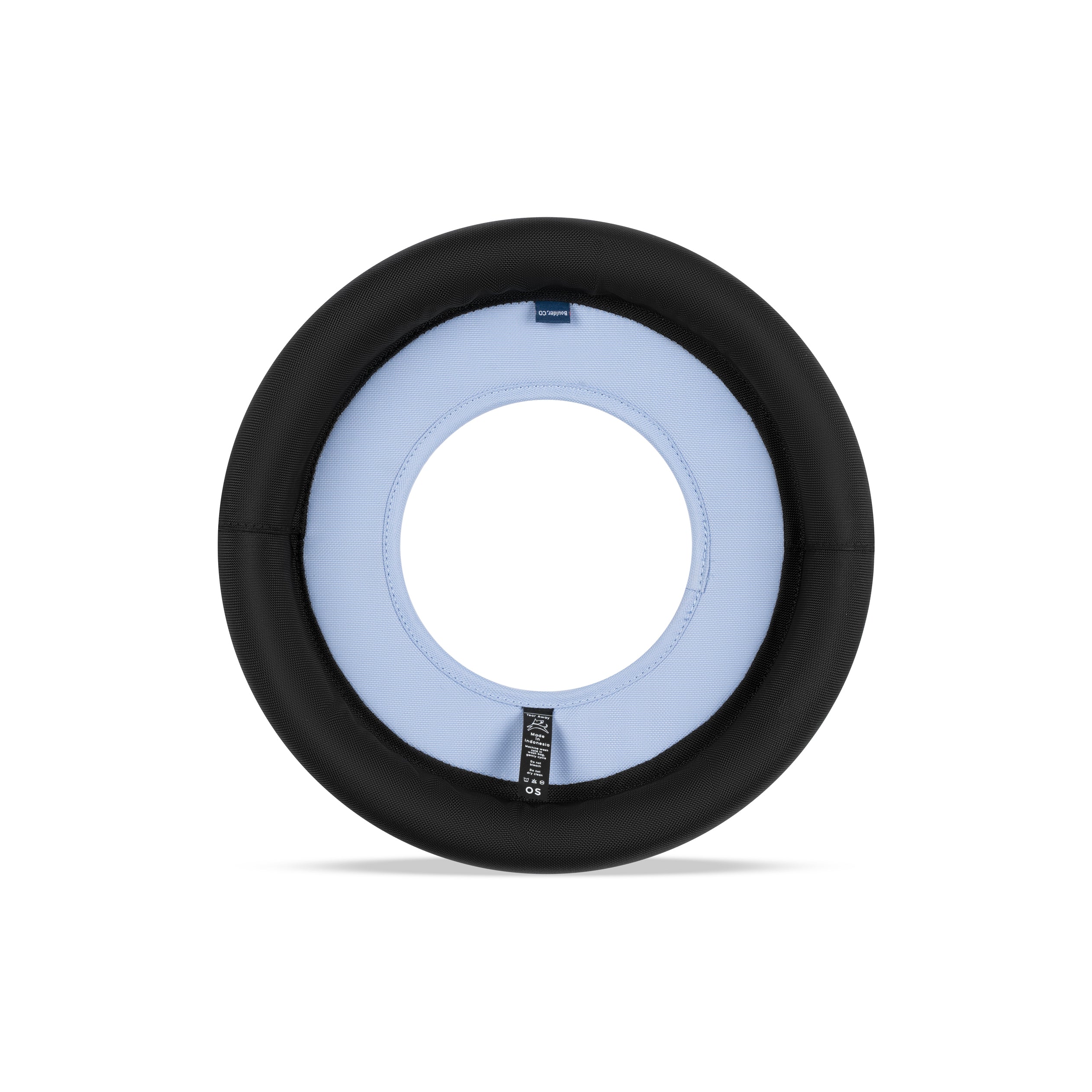 Back view of the OllyDog Super Flyer in Blue Heron color showing black edge trim and recycled fabric construction for floating fetch play #color_blue heron