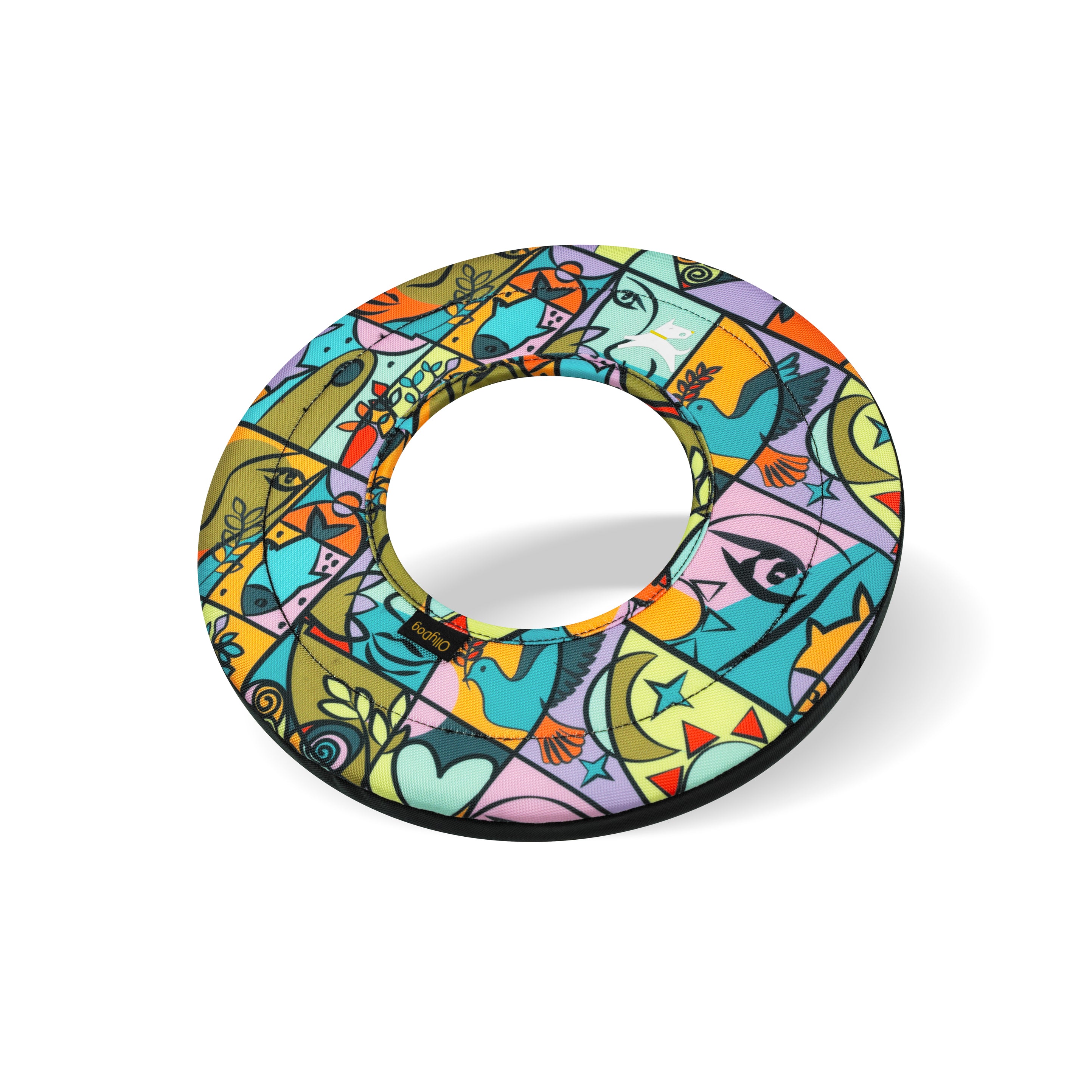 Side view of the OllyDog Super Flyer in Cloud9 pattern, a vibrant floating frisbee for dogs made from recycled plastic bottles #color_cloud9