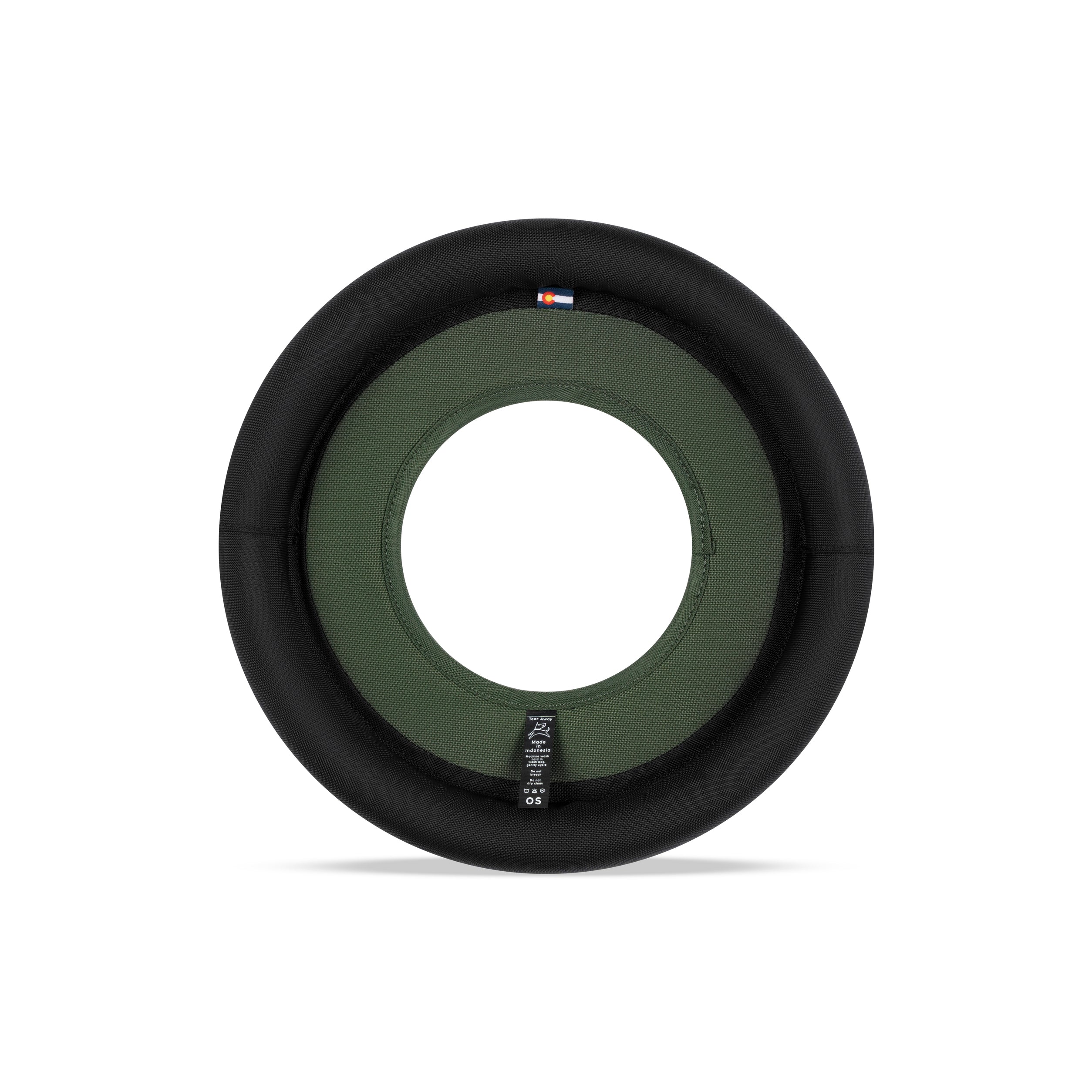 Back view of the OllyDog Super Flyer in Winter Moss color featuring black padded trim and durable recycled fabric for dogs #color_winter moss