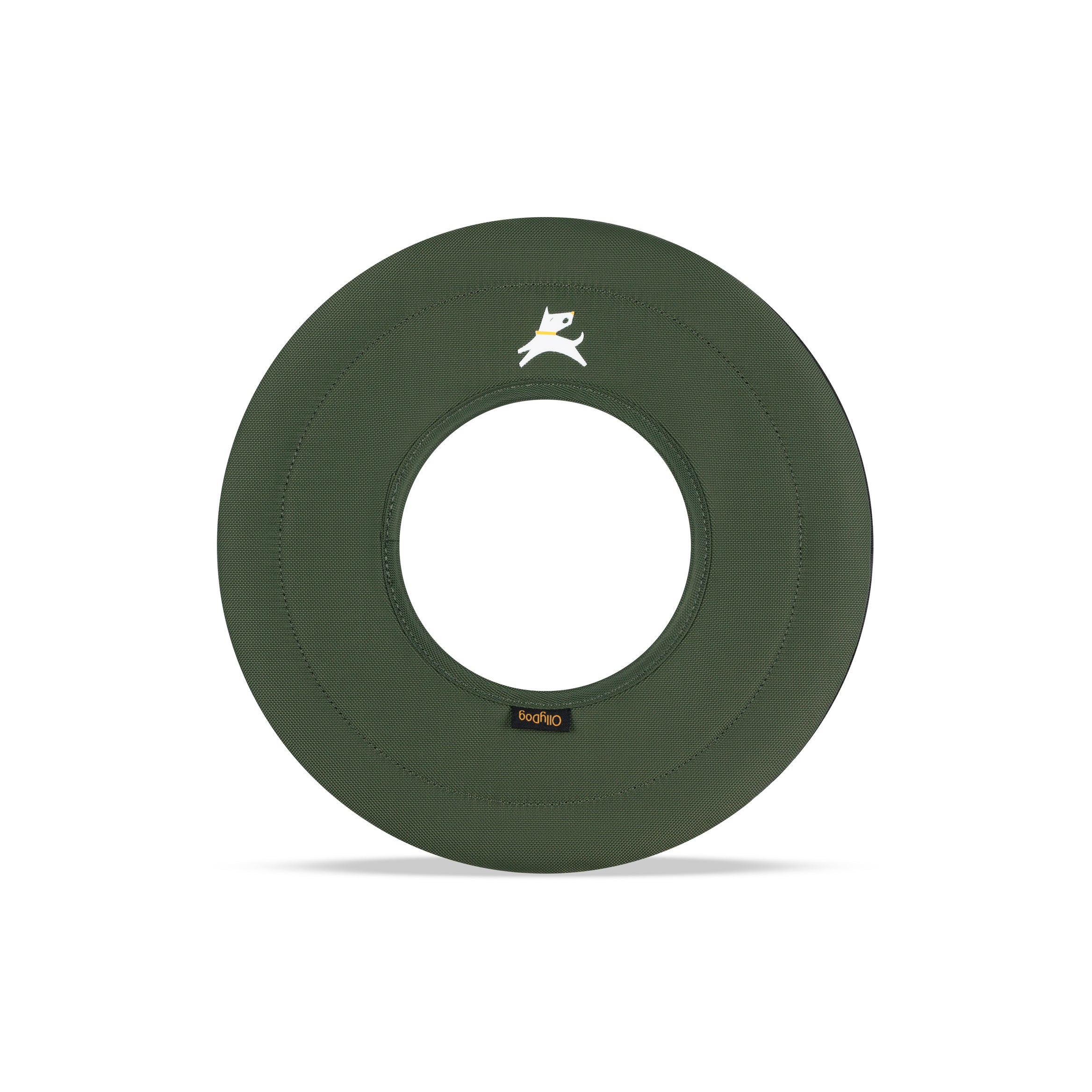 Front view of the OllyDog Super Flyer in Winter Moss color, a lightweight recycled dog frisbee that floats on water #color_winter moss
