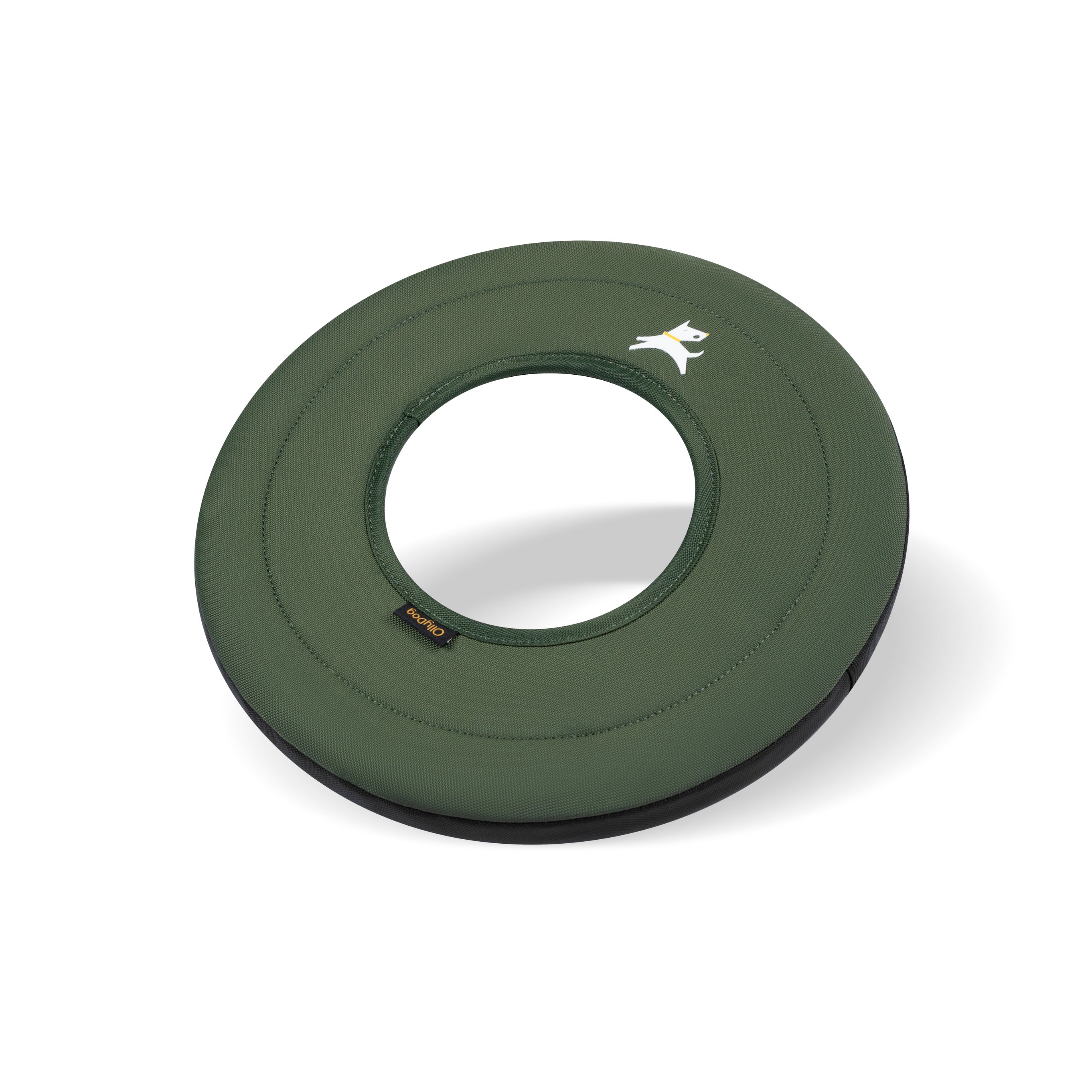 Side view of the OllyDog Super Flyer in Winter Moss color, a soft floating dog frisbee made from recycled plastic bottles #color_winter moss