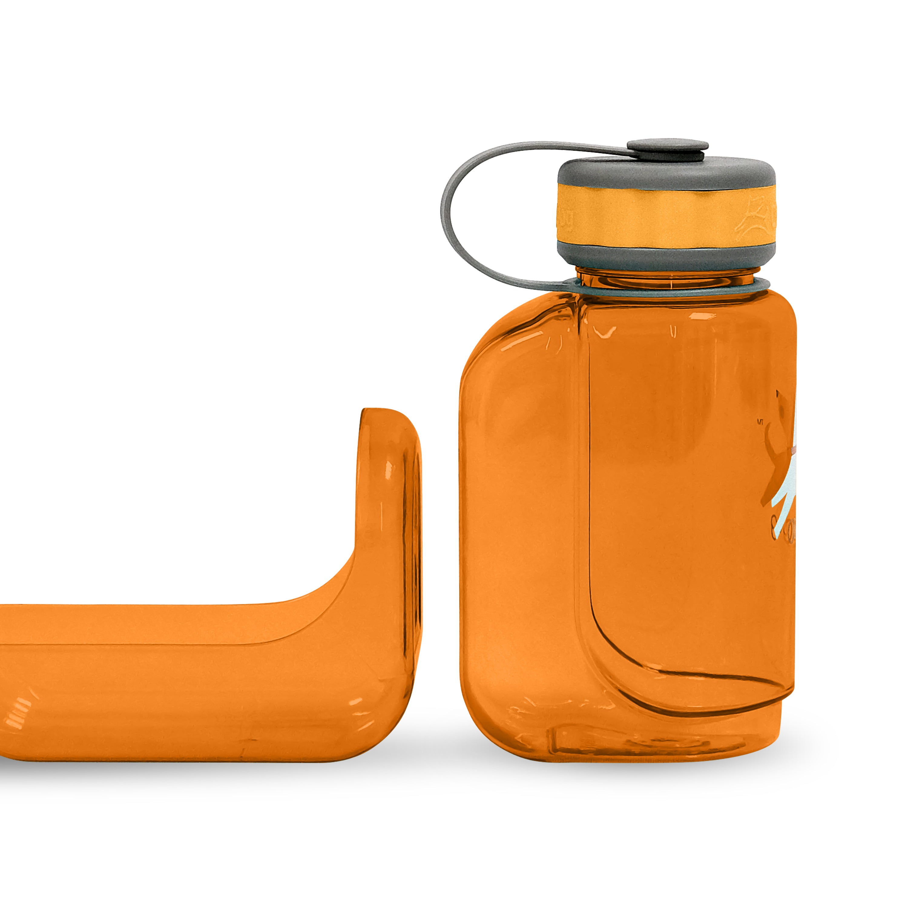 Close-up detail view of the OllyBottle 600ml in flame orange showing the detachable bowl removed for sharing water with your dog on the go #size_flame - 600ml