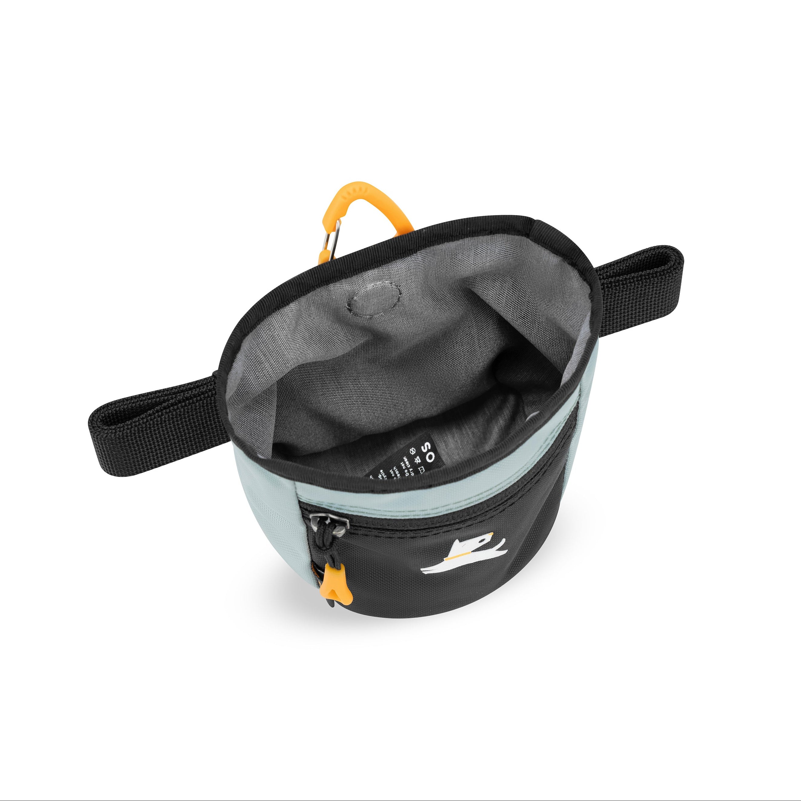 Interior view of the open OllyDog Goodie Treat Bag in st. lucia color, highlighting the magnetic closure and spacious compartment for dog training treats. #color_st. lucia