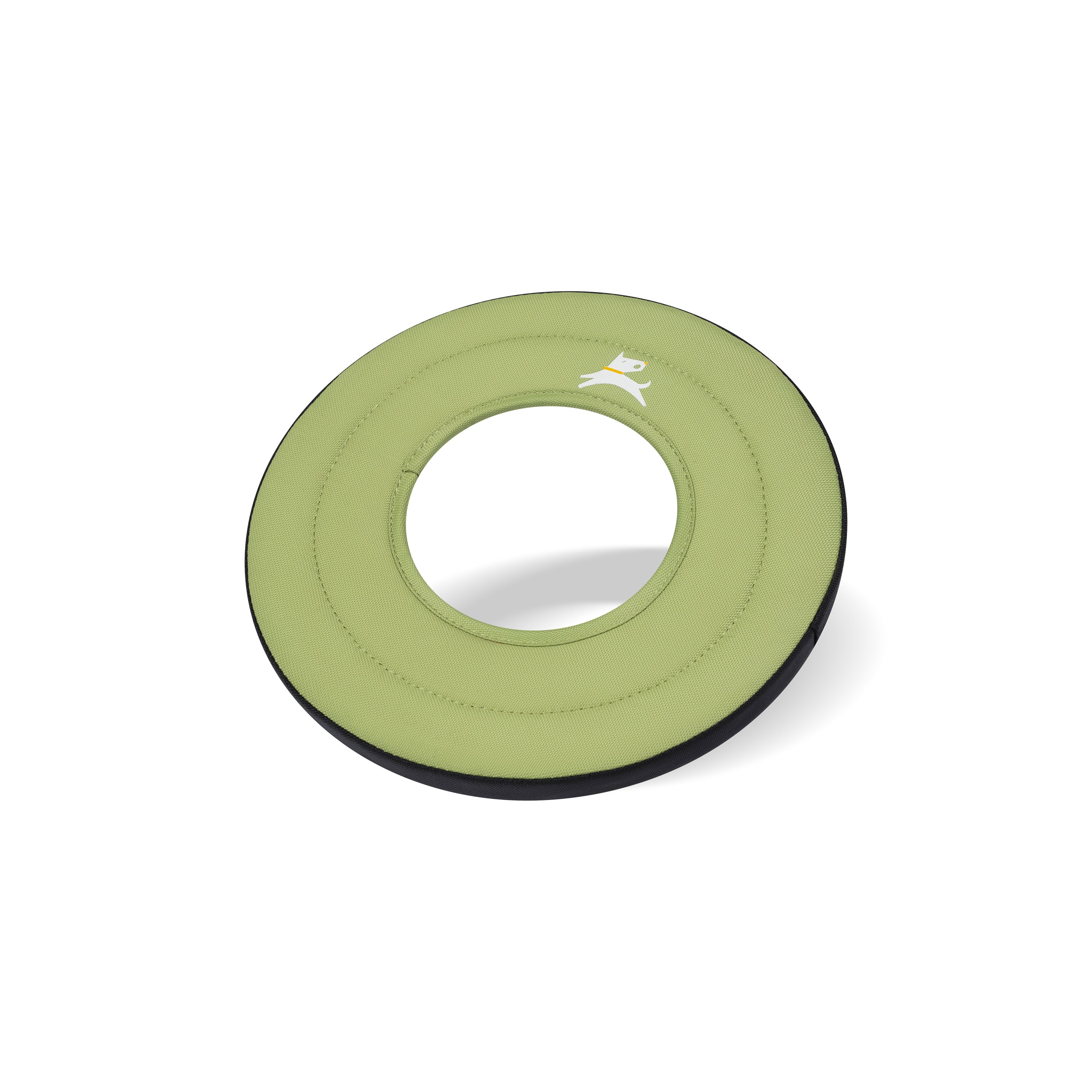 Side-angle view of the OllyDog Mini Super Flyer dog flying disc in palm color, highlighting its lightweight, easy-to-grab, and water-compatible recycled polyester design. #color_palm