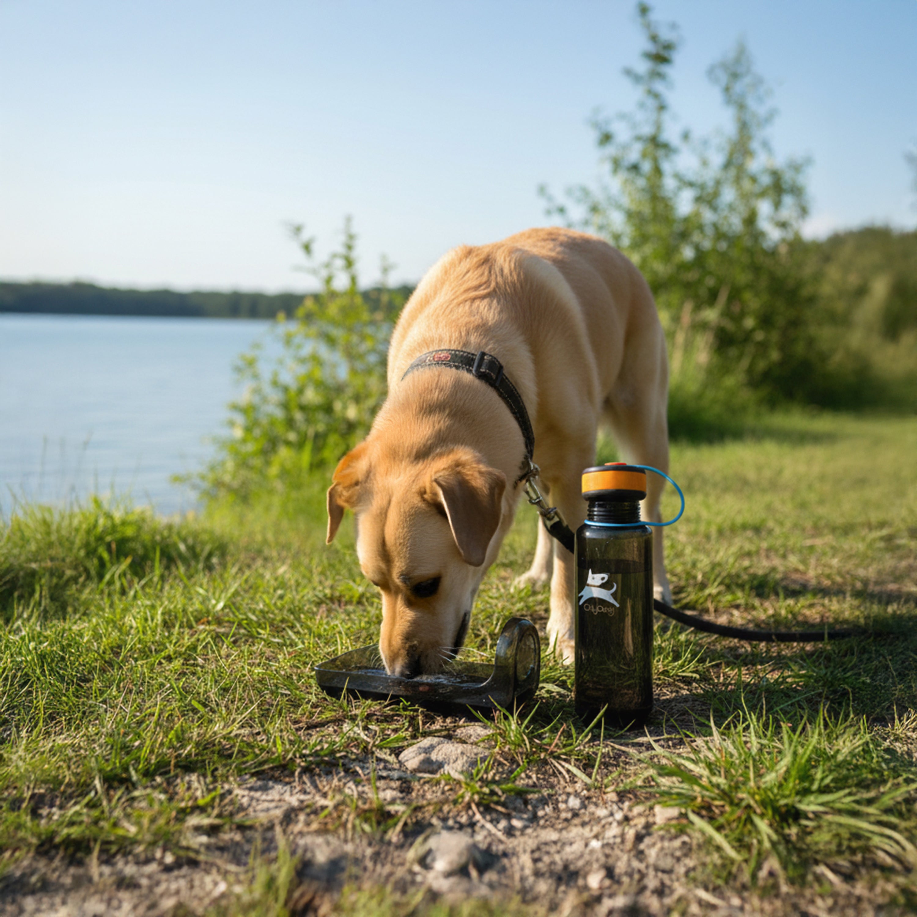 Large 1 liter portable dog water dispenser used outdoors to keep pets hydrated during summer adventures and hiking #size_chromatic / 1l