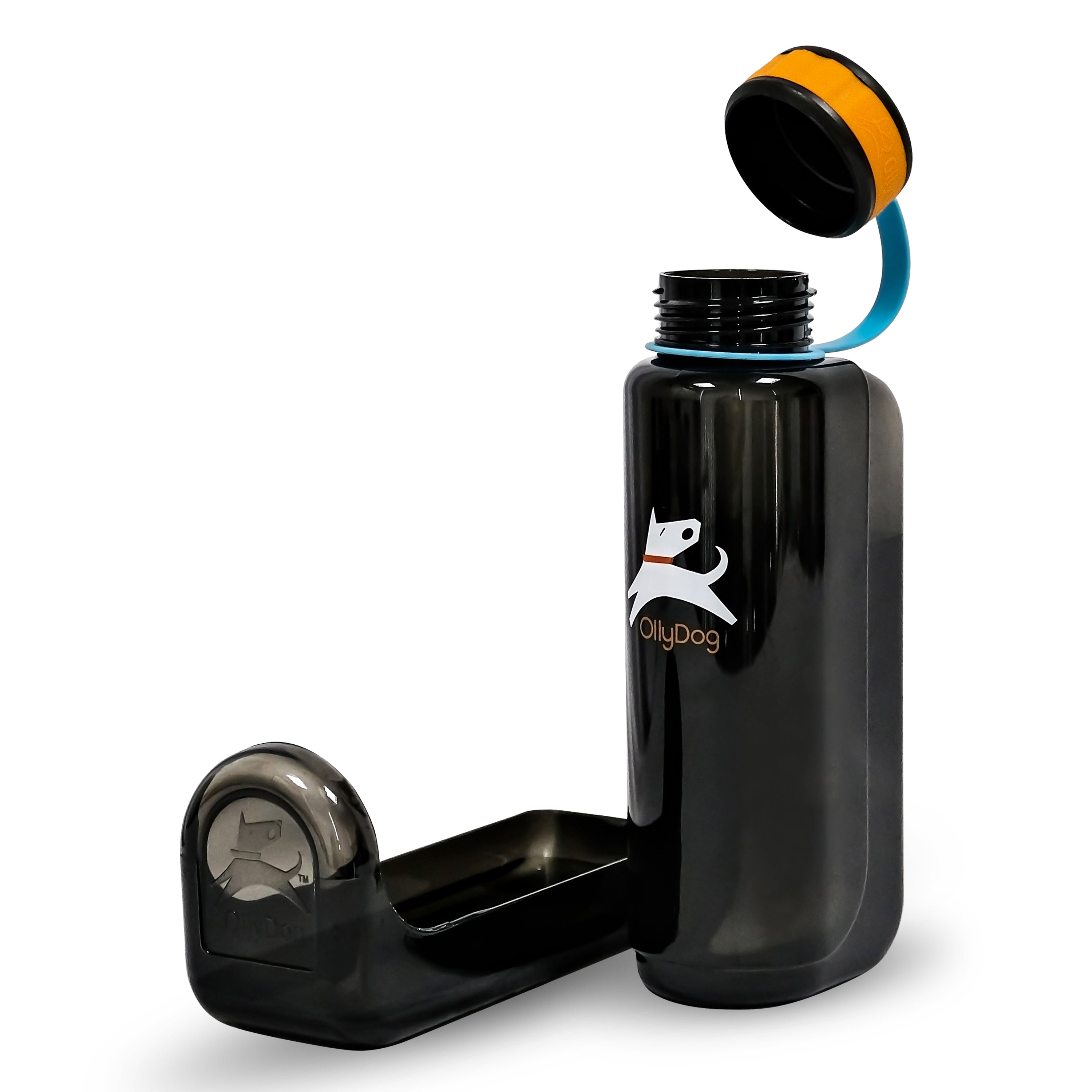 OllyDog OllyBottle 1L in Chromatic black with detachable water bowl removed for easy sharing with dogs during outdoor travel #size_chromatic / 1l