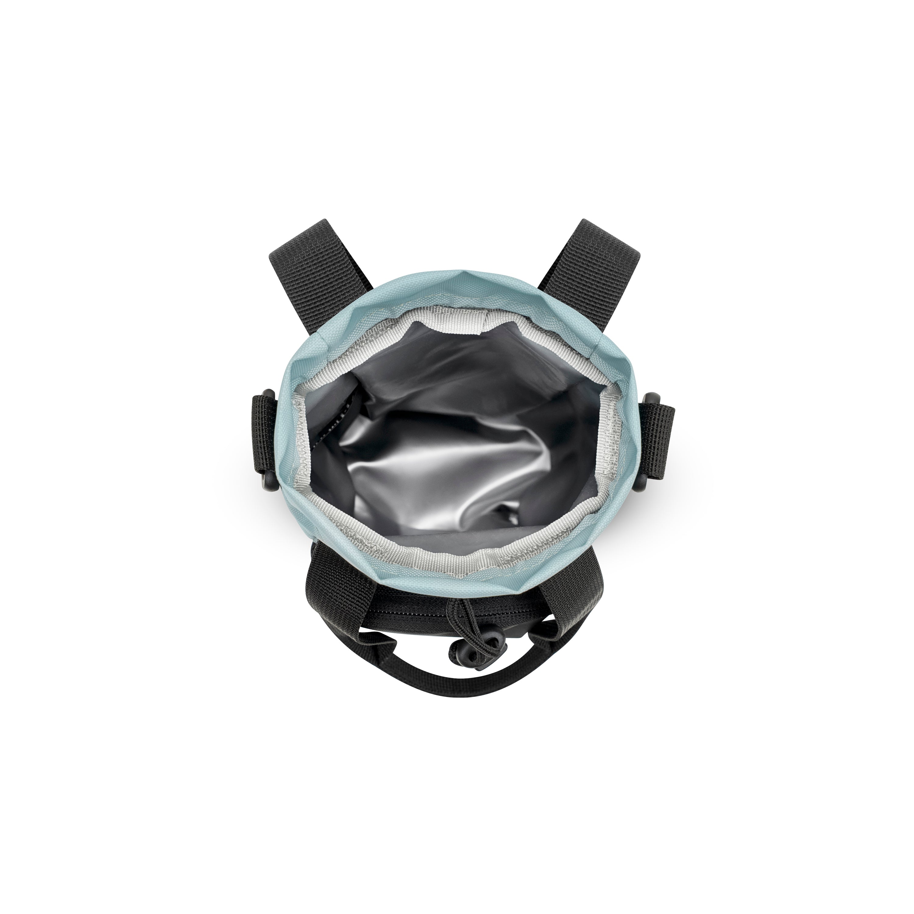 Top-down view of the OllyDog OllyCaddy dog walking carryall in st.lucia color, showcasing the leak-proof main compartment and adjustable drawstring opening. #color_st.lucia