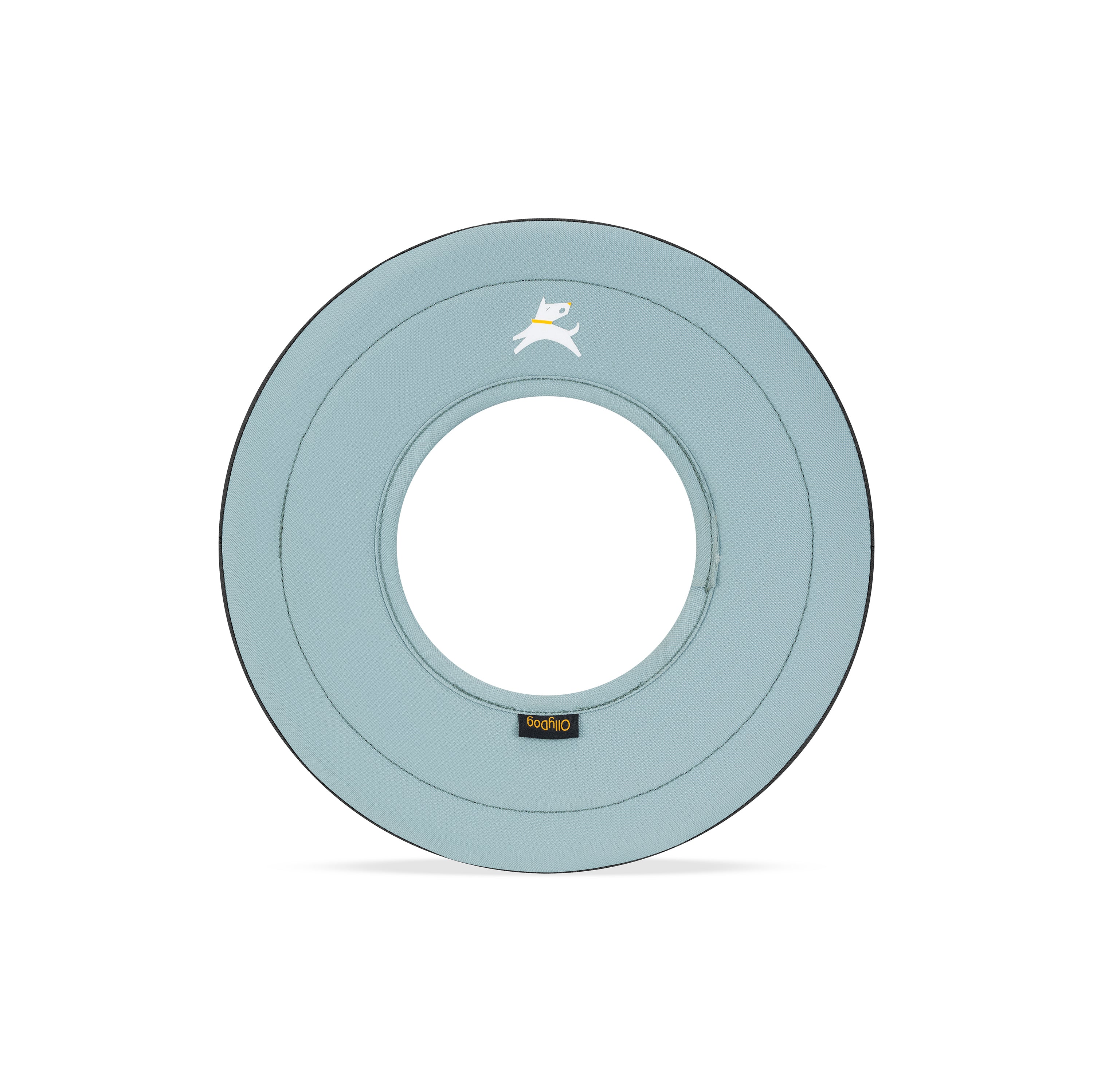 Front view of St. Lucia SuperFlyer dog flying disc in soft blue color with central cutout and logo detail, designed for outdoor fetch play #color_st. lucia