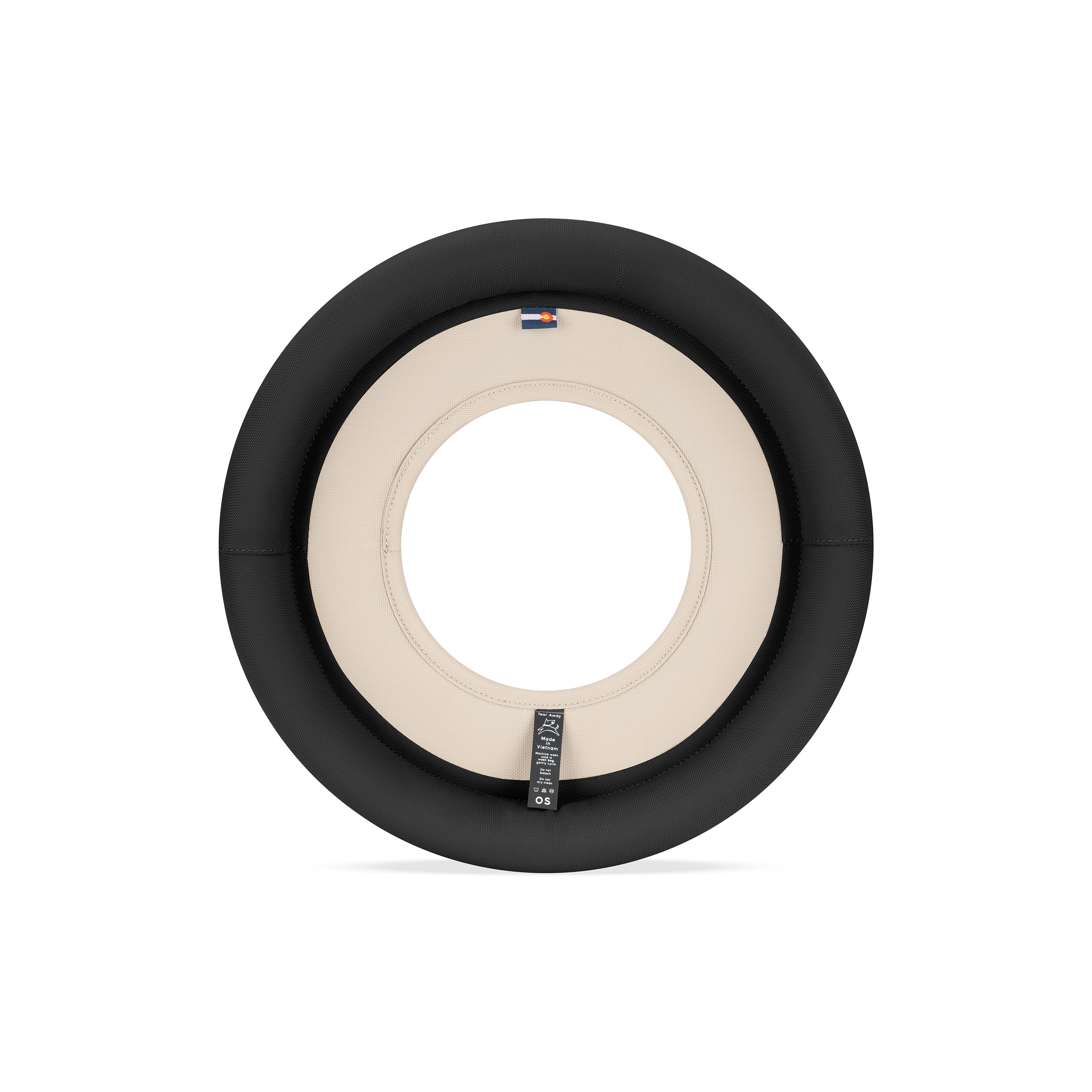 Back view of the Super Flyer fabric dog frisbee in Con Leche color with black outer ring and beige center #color_con leche