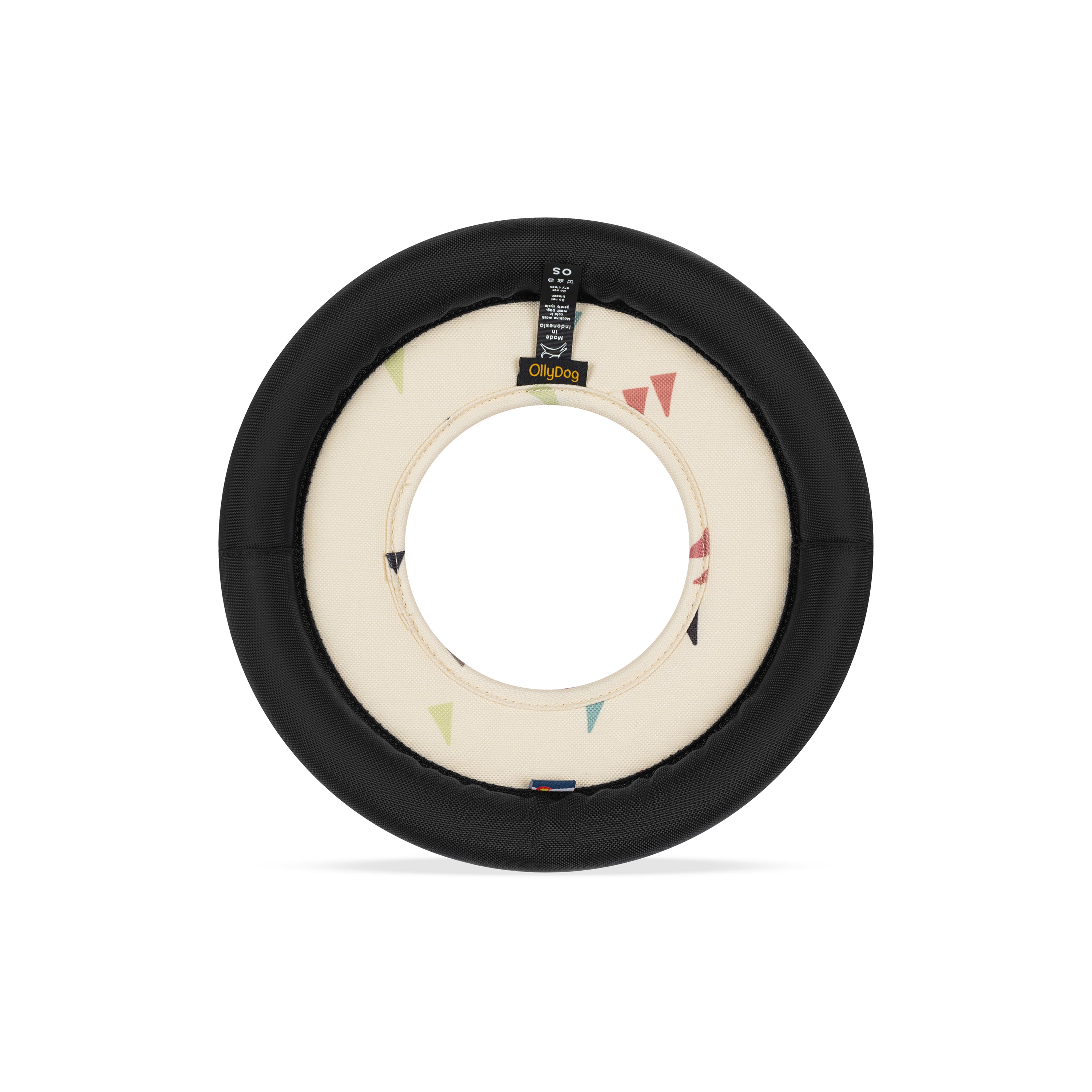 Back view of the OllyDog Super Flyer dog flying disc in terrazzo color, highlighting the durable recycled polyester construction and branding details.#color_terrazzo
