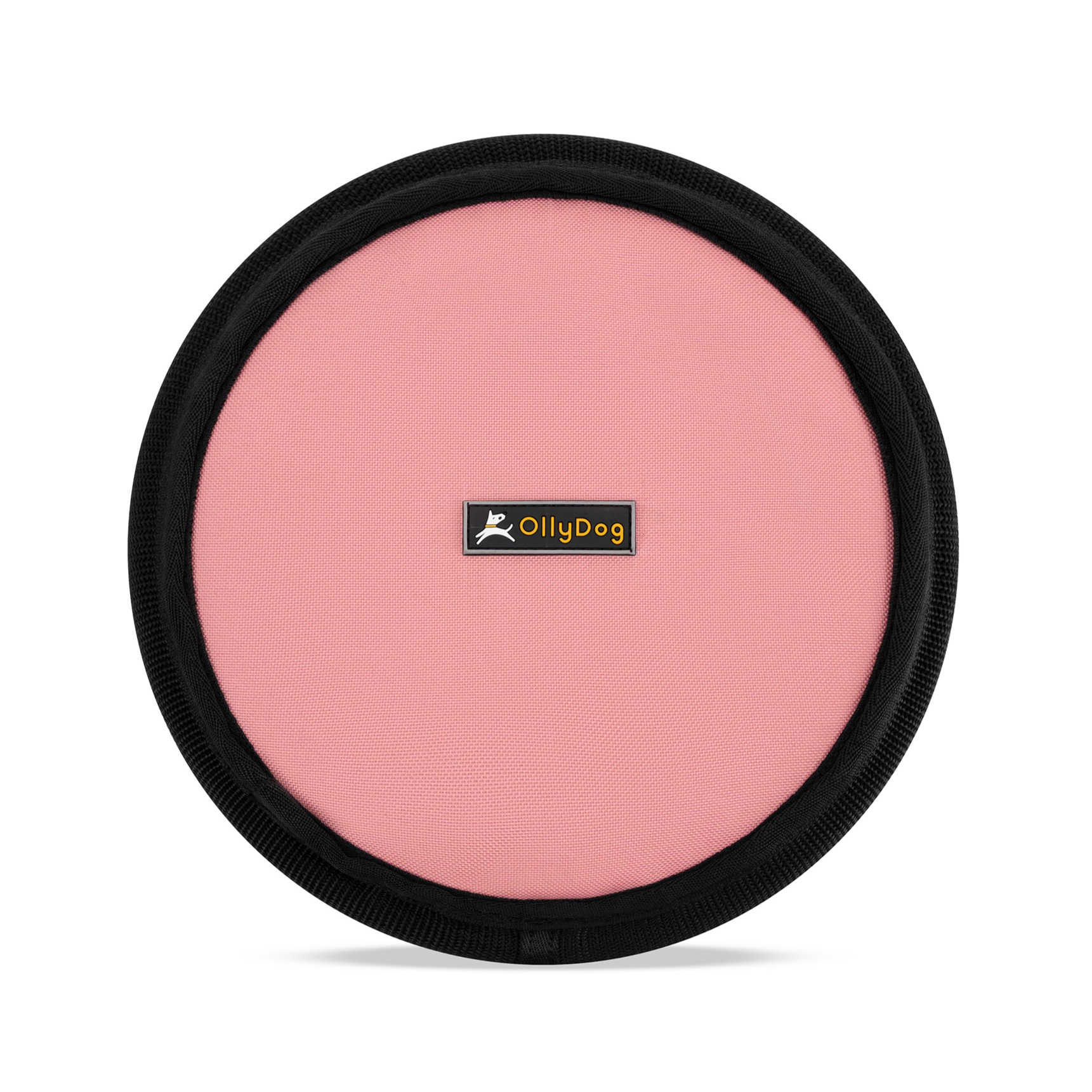 Flat front view of OllyDog’s Flyer Disc in Strawberry Ice, a vibrant dog frisbee toy made from durable, flexible material. This non-toxic dog toy is perfect for playing fetch and can also serve as a floating dog toy for water play, making it an ideal dog fetch toy. #color_strawberry ice