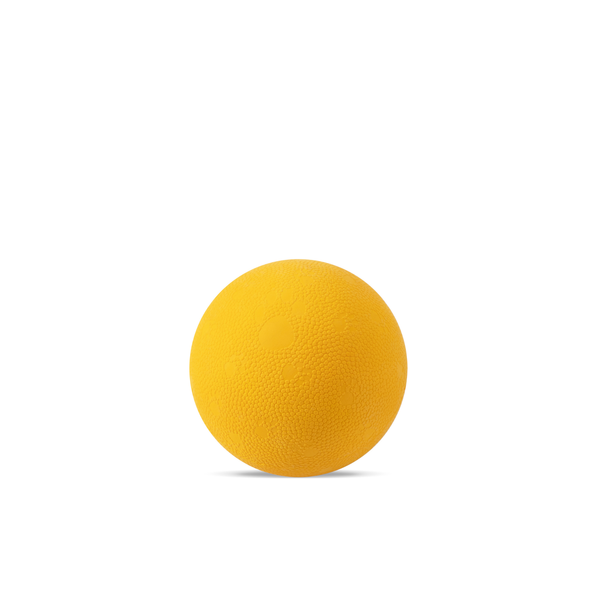 OllyDog Happy Camper Ball in Mango, durable rubber fetch toy for dogs under 50lbs. High bounce, lightweight, water-friendly, made from vegan non-toxic rubber, 2.5-inch diameter #color_mango