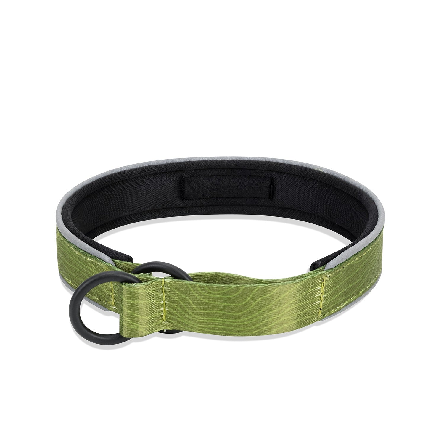OllyDog Martingale reflective dog collar in cactus green woodgrain, padded comfort collar with neoprene lining, adjustable slip-on design, metal O-ring leash attachment, durable polyester webbing, no-buckle training collar for small medium large dogs #color_cactus woodgrain