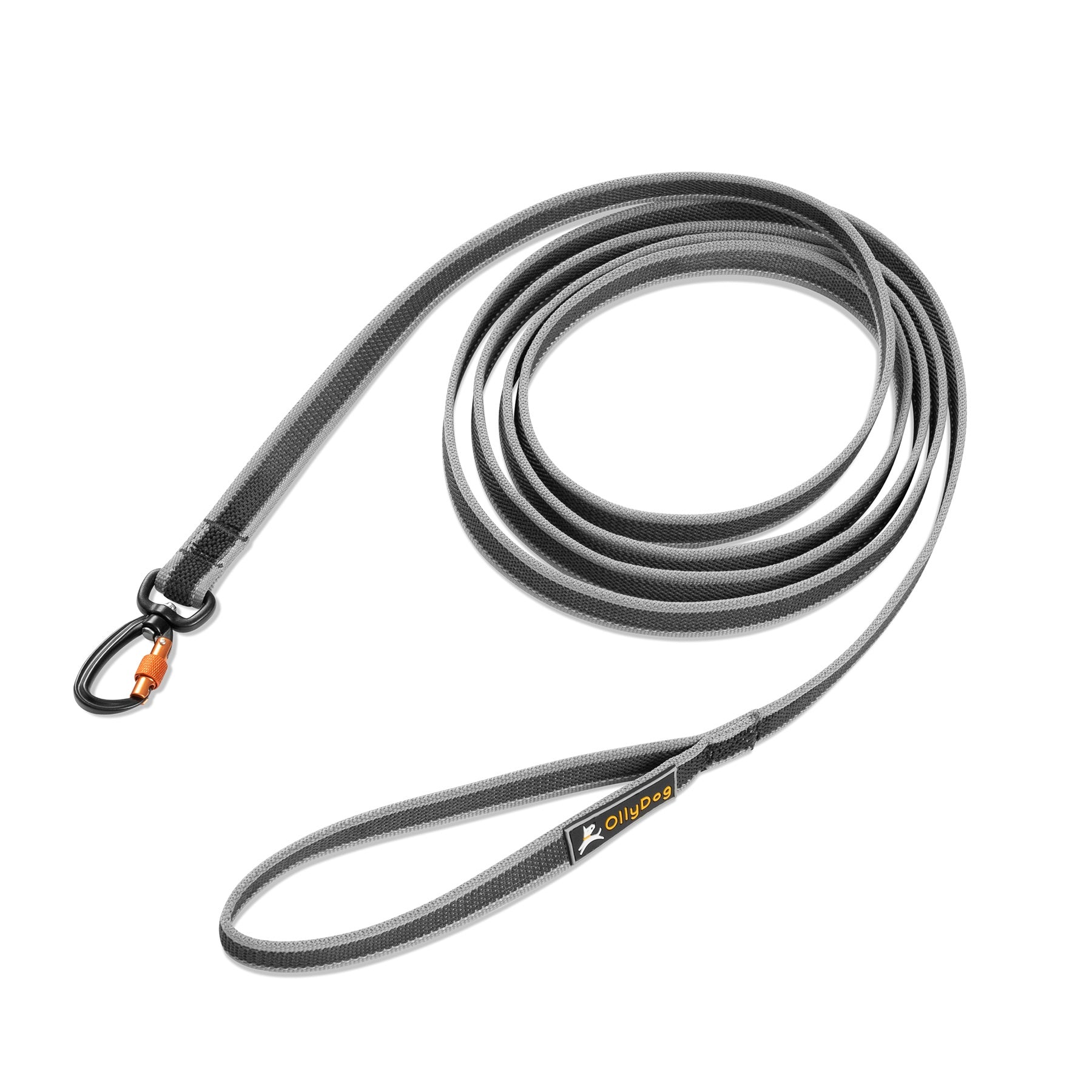 OllyDog Rubber Grip Reflective Leash in Raven color, featuring durable reflective rubber webbing and a swivel carabiner hook for secure attachment, designed for safe nighttime walks and long adventures #color_raven