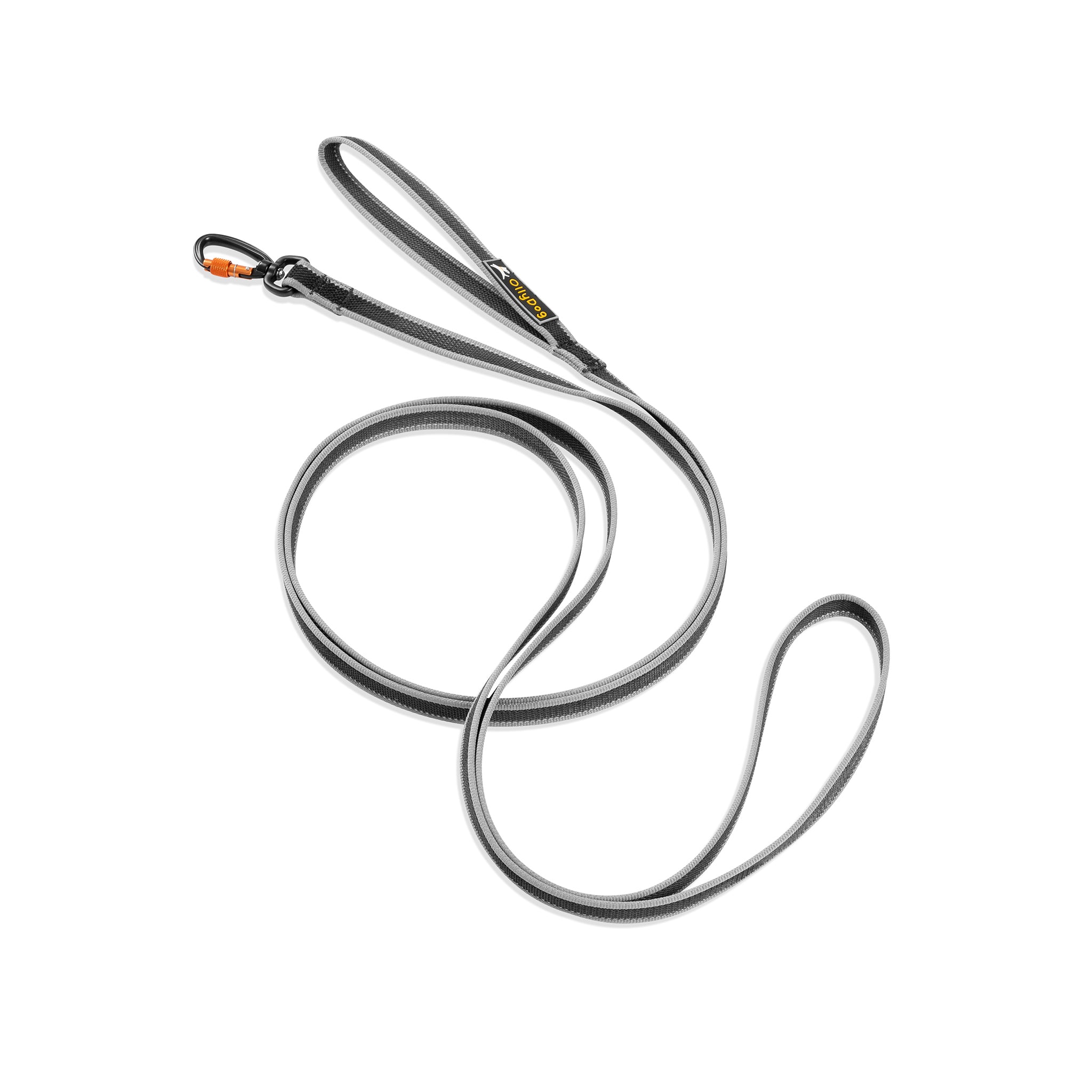 Side view of OllyDog Rubber Grip Reflective Leash in Raven color, featuring a high-quality rubber webbing and durable carabiner hook for secure attachment #color_raven