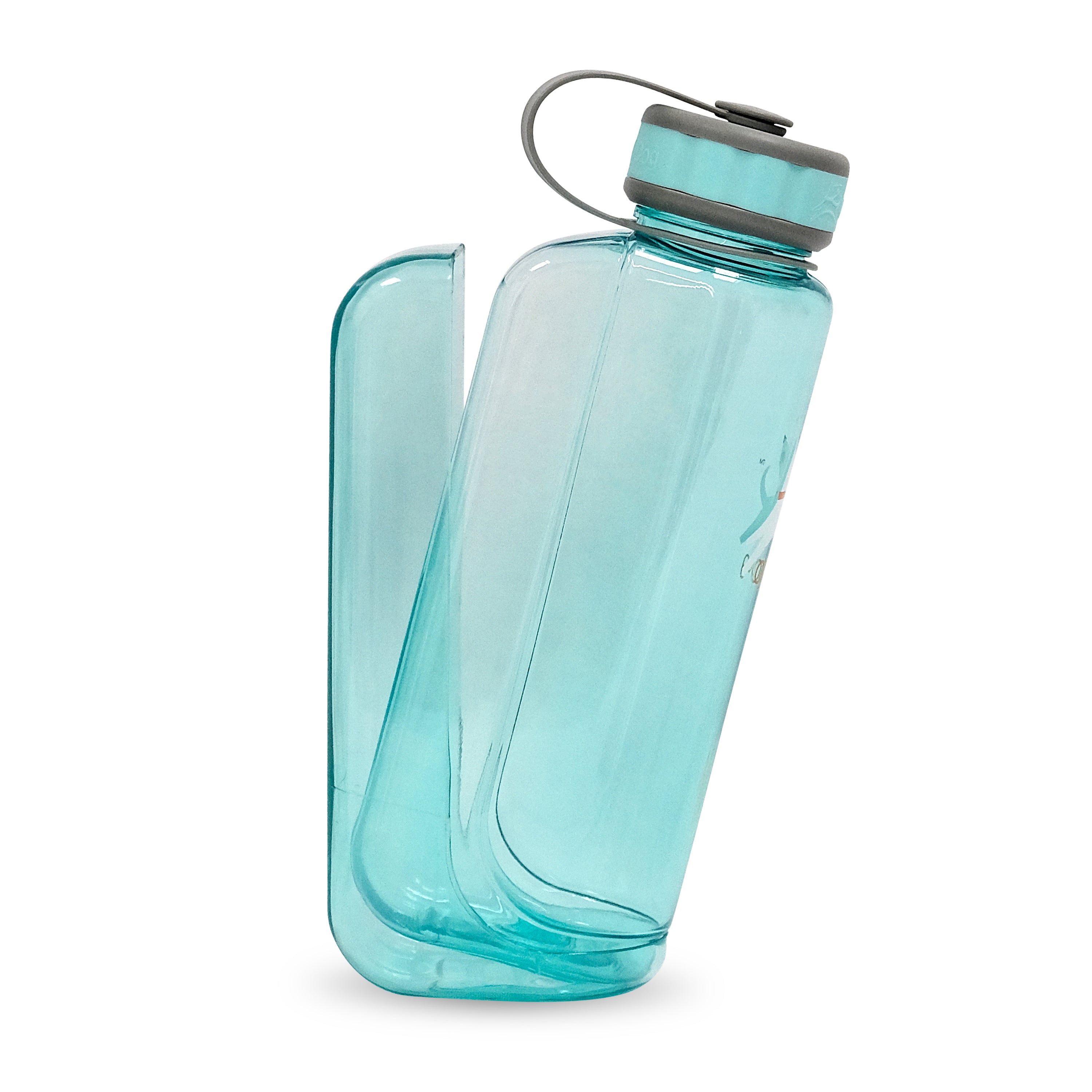 1L Aqua Blue OllyBottle showing the detachable bowl being removed for easy water sharing with dogs #size_aqua blue / 1l
