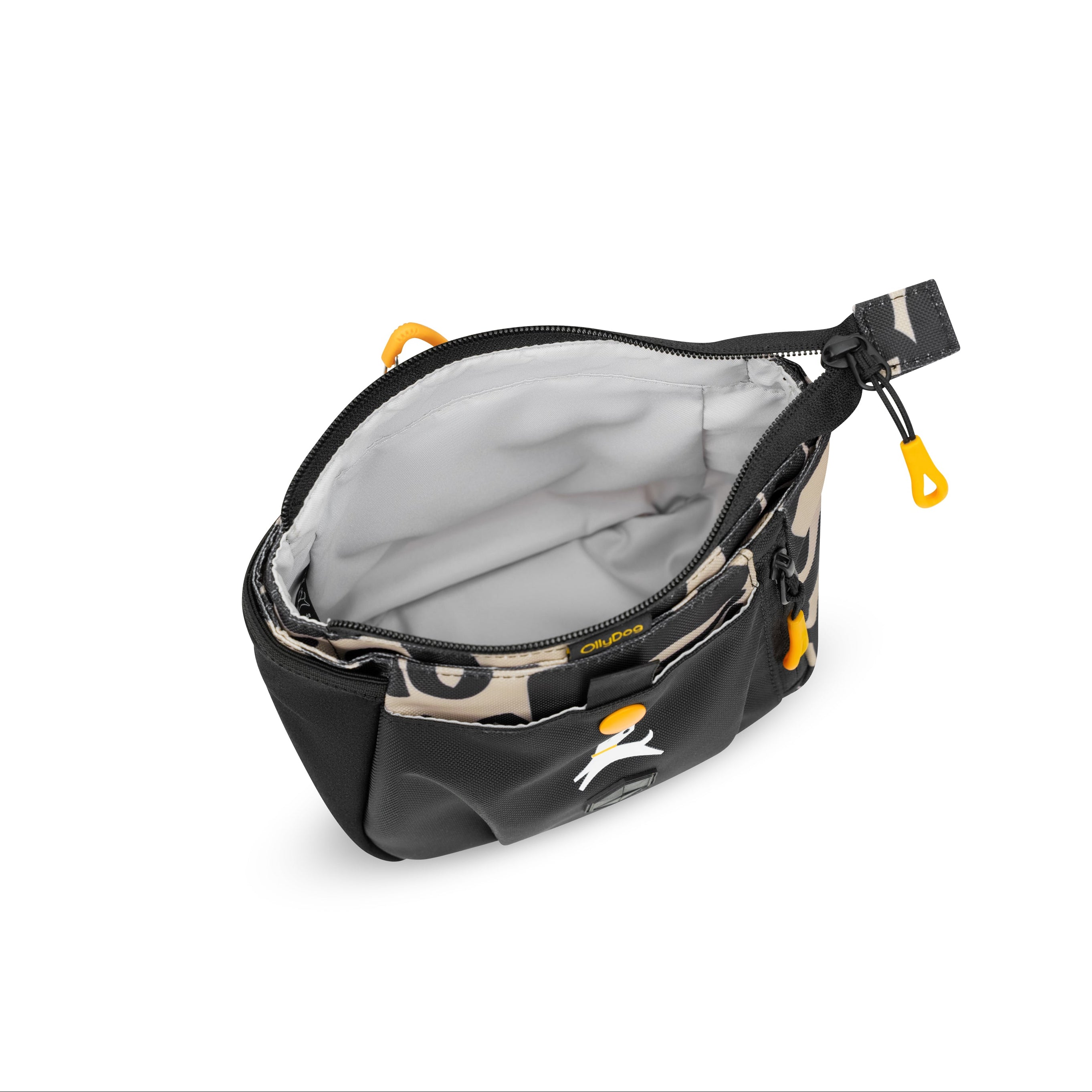 Top-down view of the OllyDog Backcountry Day Bag in ciao print color showing the open, roomy interior compartment to store daily essentials. #color_ciao