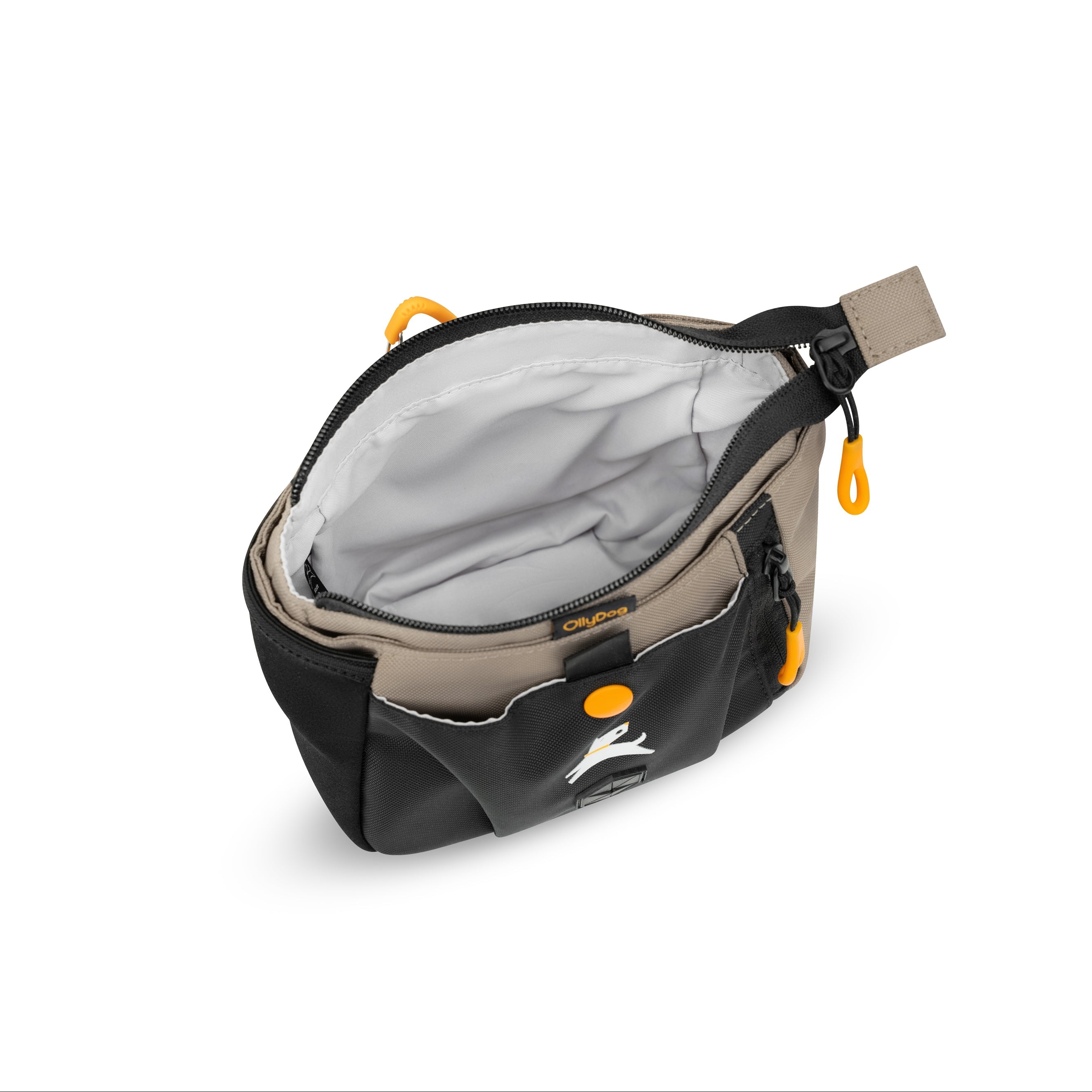 Top-down view of the OllyDog Backcountry Day Bag in dune color showing the open, roomy interior compartment to store daily essentials. #color_dune