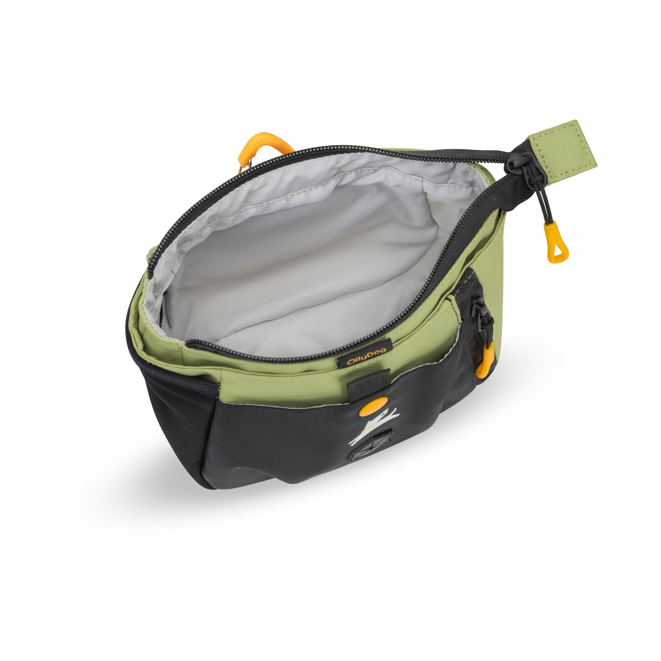 Top-down view of the OllyDog Backcountry Day Bag in palm green color showing the open, roomy interior compartment to store daily essentials. #color_palm