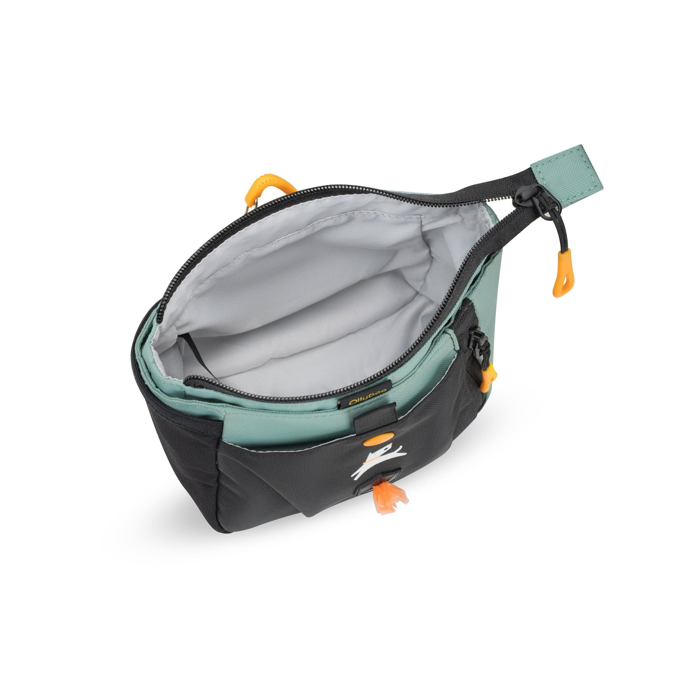 Top-down view of the OllyDog Backcountry Day Bag in surf blue color showing the open, roomy interior compartment to store daily essentials. #color_surf