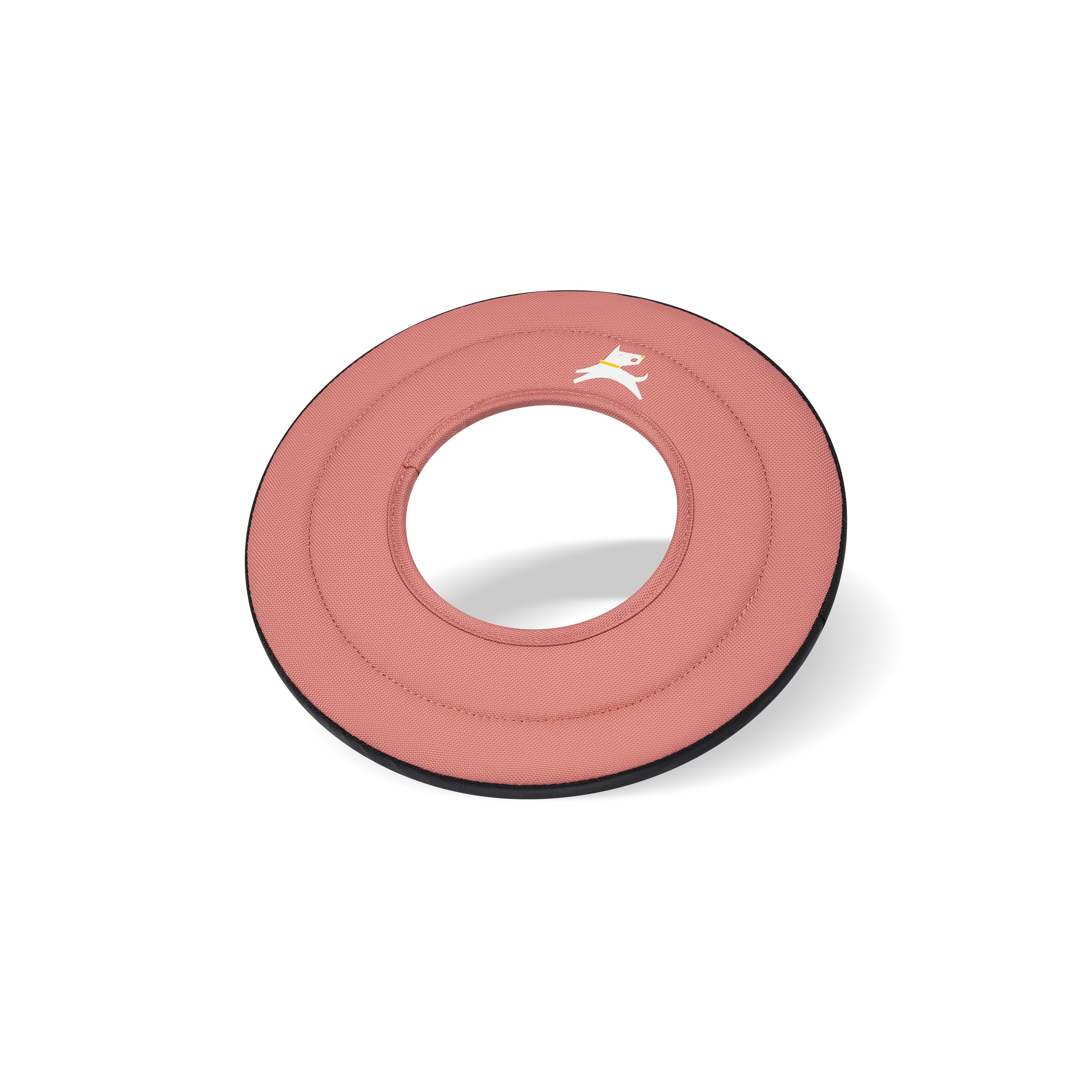 Side-angle view of the OllyDog Mini Super Flyer dog flying disc in desert color, highlighting its lightweight, easy-to-grab, and water-compatible recycled polyester design. #color_desert