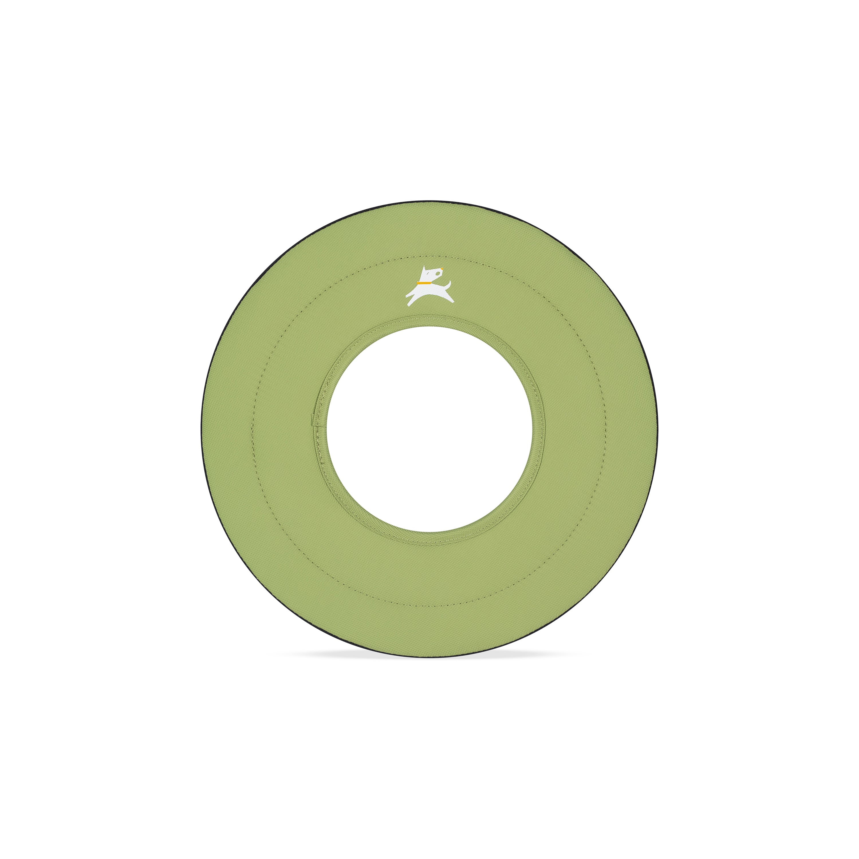 Front view of the OllyDog Mini Super Flyer dog flying disc in palm color, showcasing the lightweight, water-compatible, and easy-to-grab recycled polyester design. #color_palm