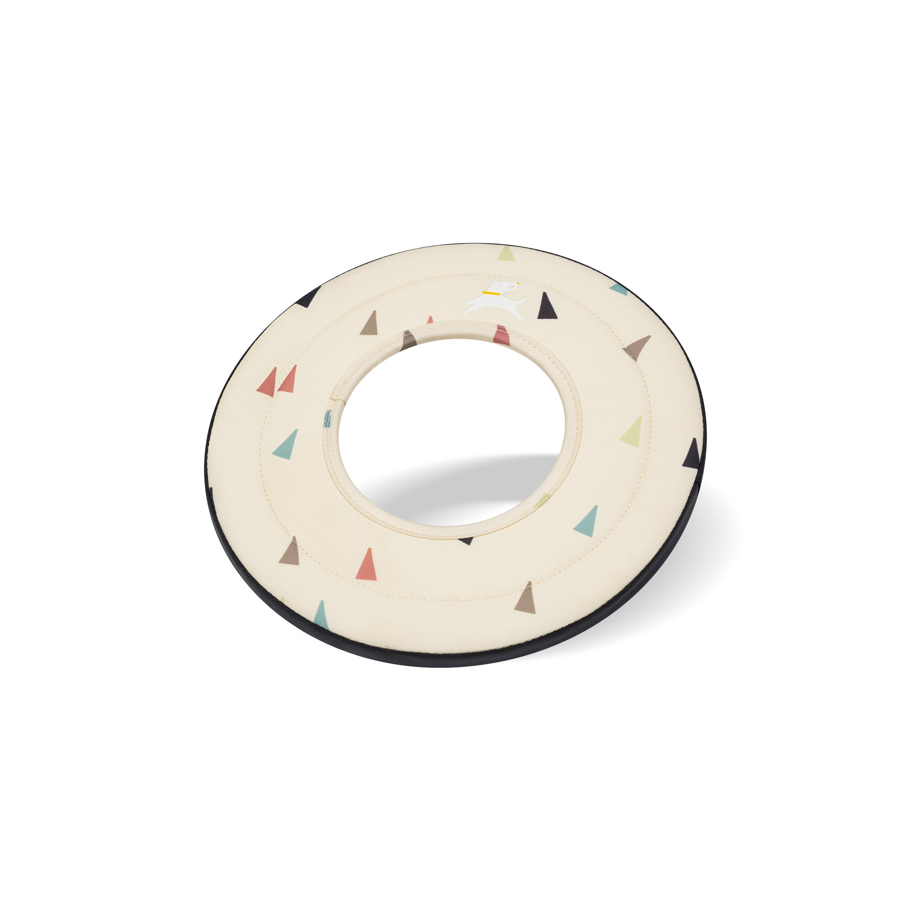 Side-angle view of the OllyDog Mini Super Flyer dog flying disc in terrazzo print color, highlighting its lightweight, easy-to-grab, and water-compatible recycled polyester design. #color_terrazzo