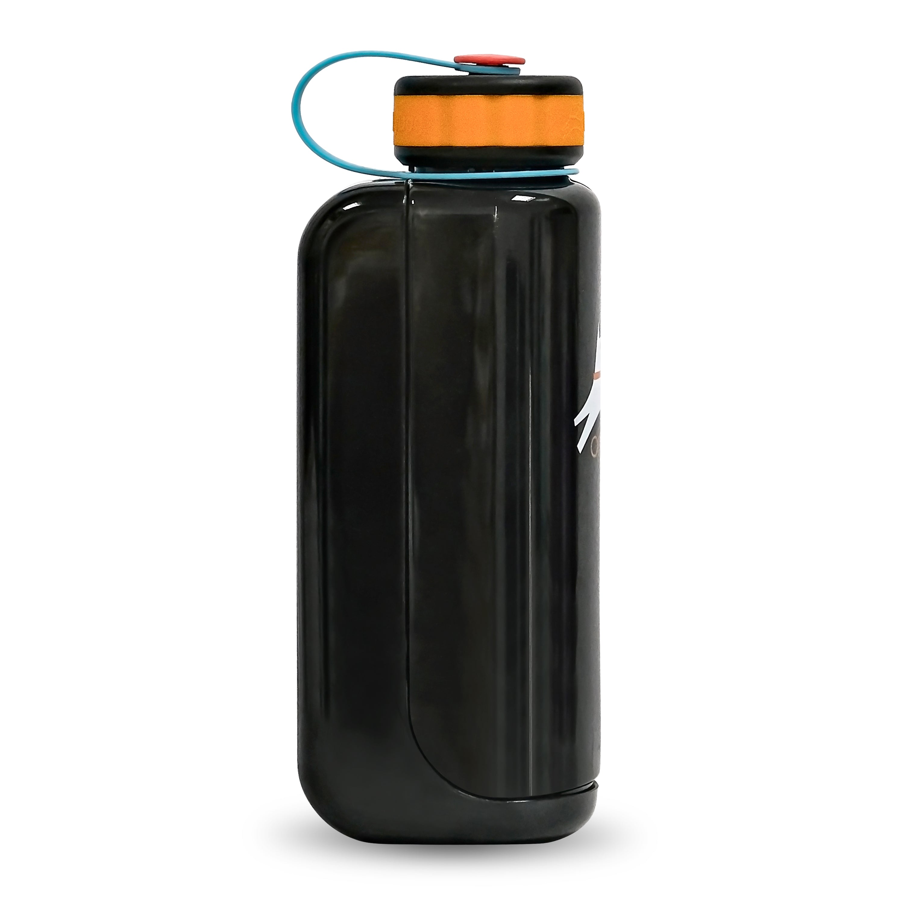 Side view of the OllyDog OllyBottle 1L in Chromatic, showing the patented slim design and snap-on detachable water bowl for dogs #size_chromatic / 1l