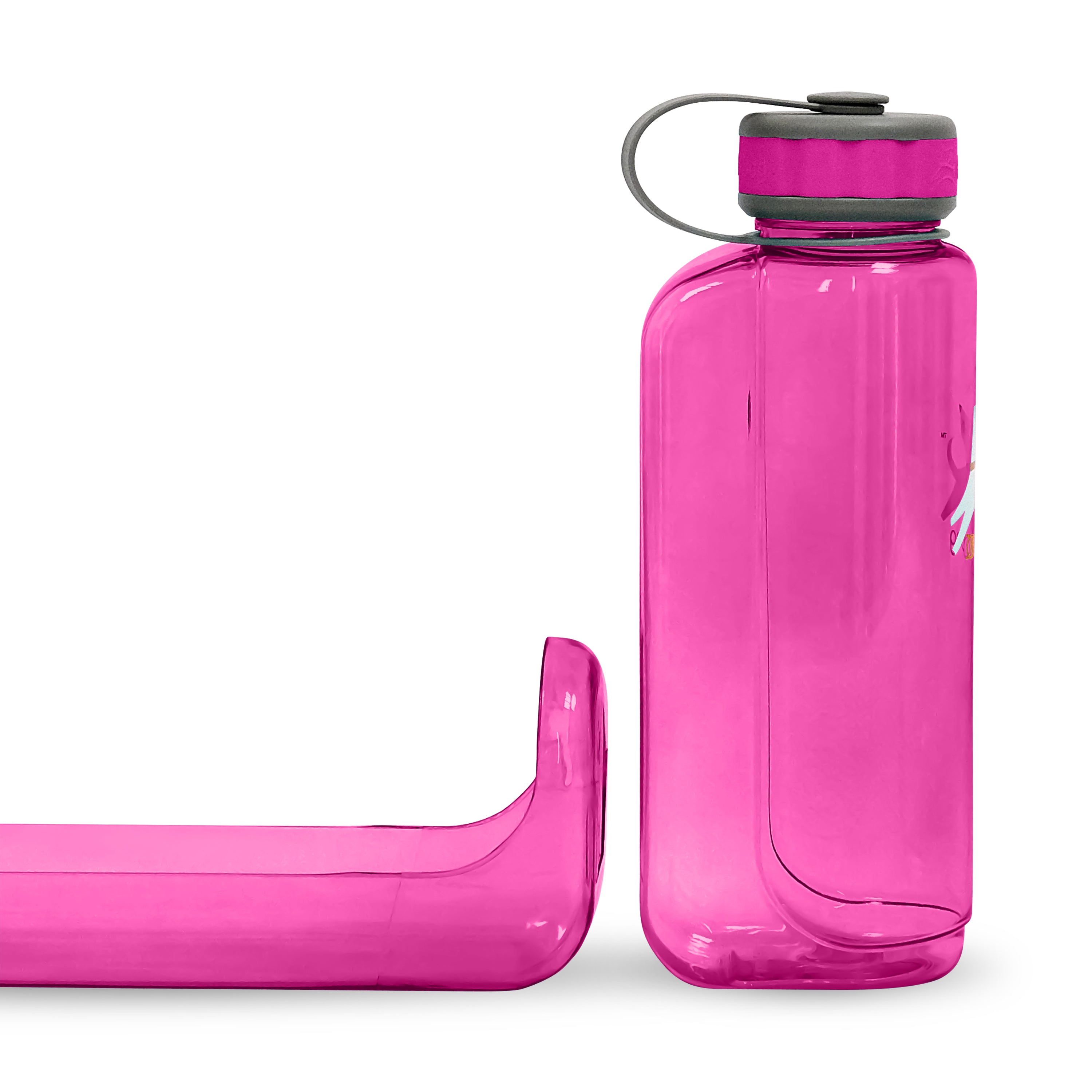 Side view of a 1L Magenta OllyBottle dog water bottle, highlighting the patented detachable bowl being removed for slobber-free sharing from the BPA-free plastic dispenser #size_hot pink / 1l