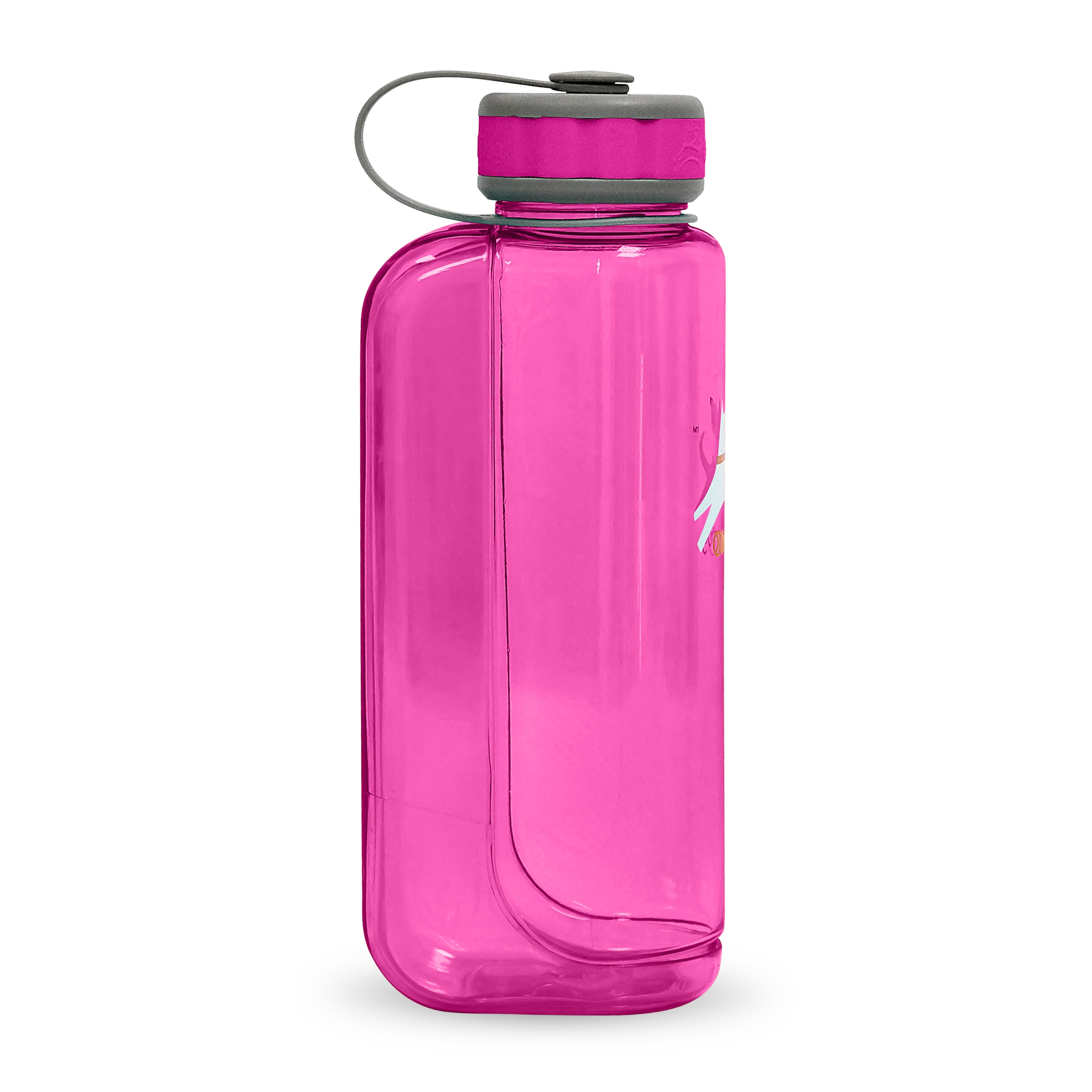 Side profile of a 1L Magenta OllyBottle dog water bottle, showcasing its sleek, BPA-free plastic design and the space where the detachable drinking bowl snaps into place for travel #size_hot pink / 1l