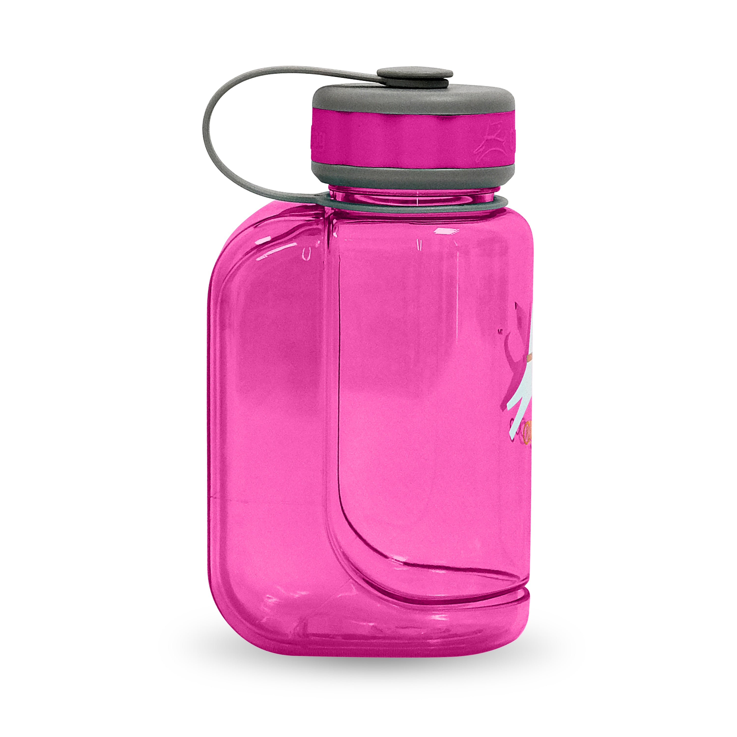 Front view of a 600ml Orange Flame OllyBottle, a portable dog water bottle made from non-toxic, BPA-free plastic featuring a patented detachable bowl for travel-friendly, slobber-free sharing #size_hot pink / 600ml